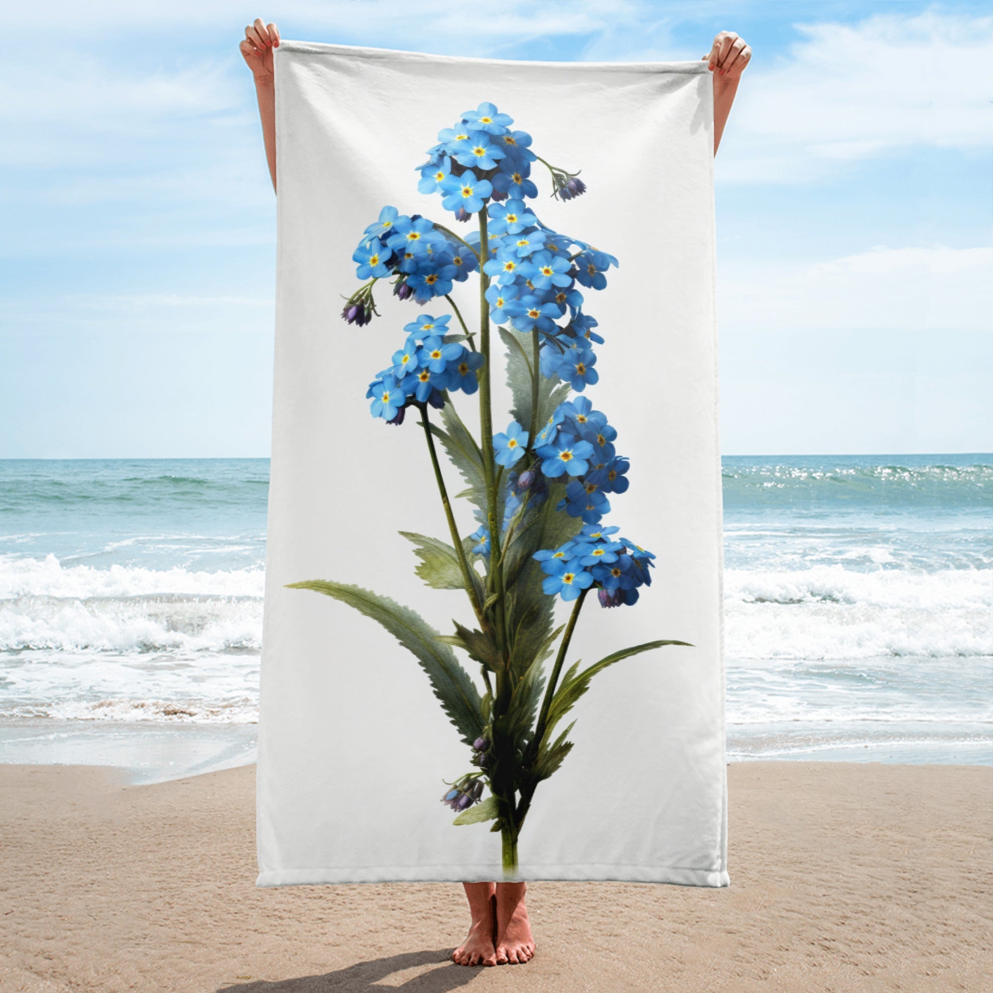 Alpine Forget-Me-Not Flower Beach Towel by Visual Verse - Image 1