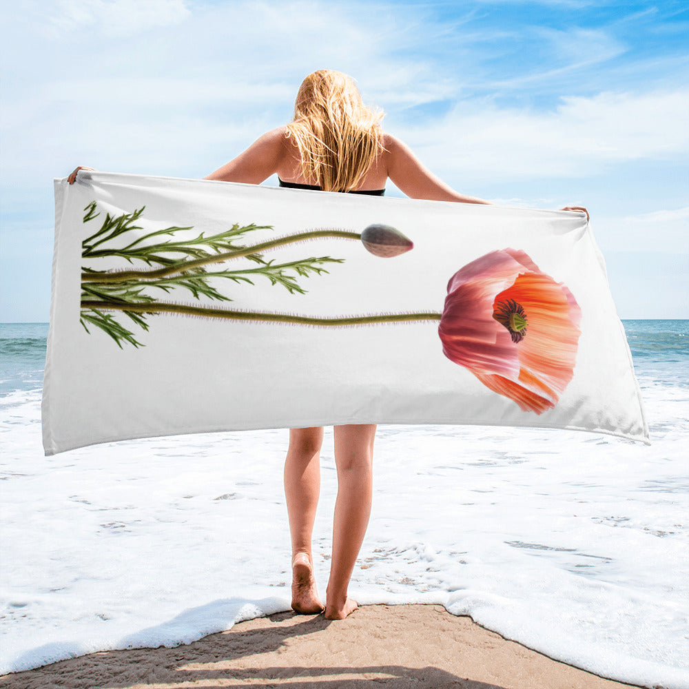 Alpine Poppy Flower Beach Towel by Visual Verse - Image 2