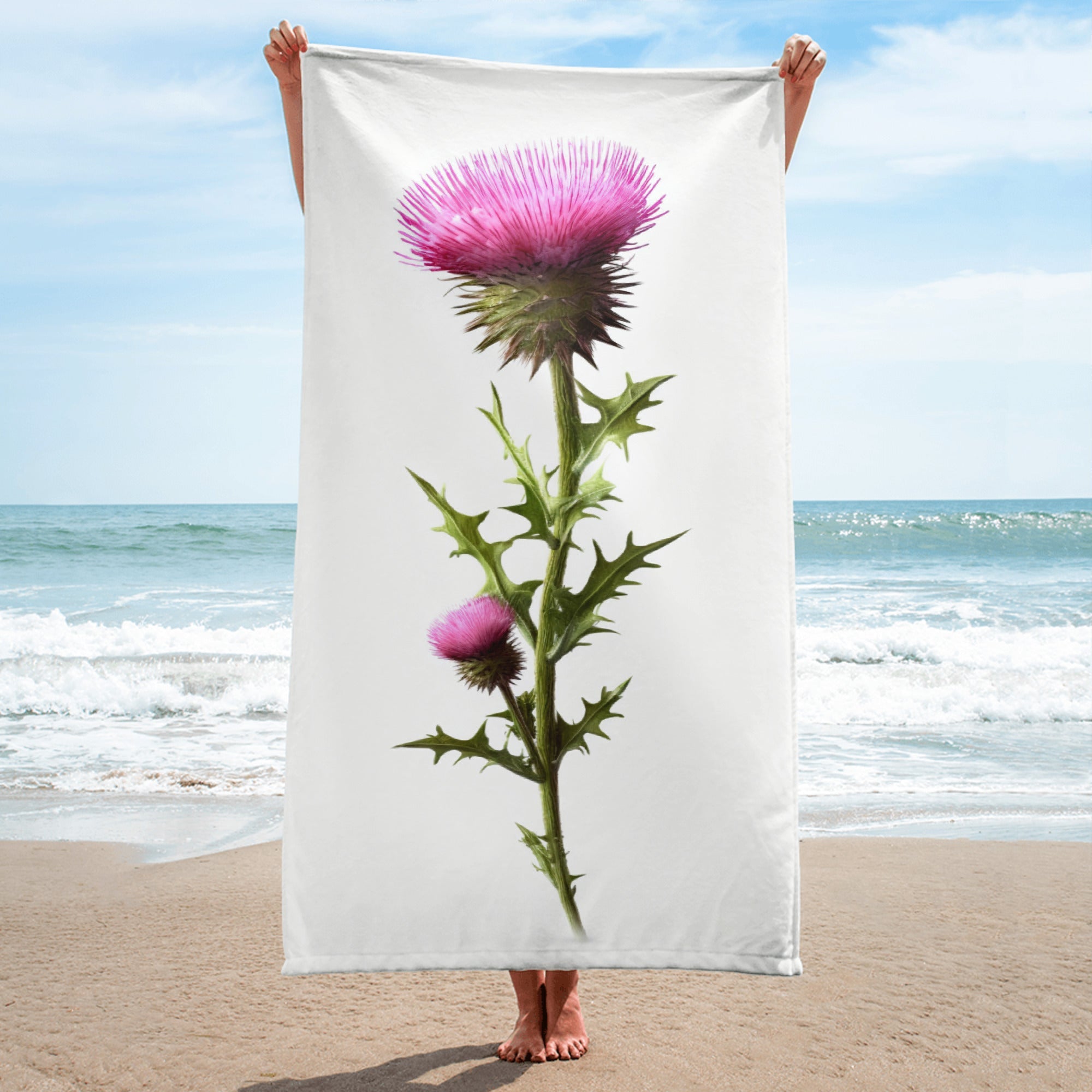 Alpine Thistle Flower Beach Towel by Visual Verse - Image 1