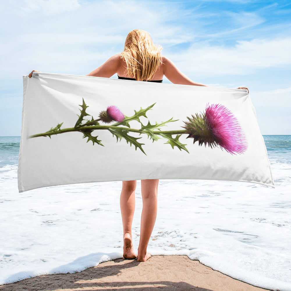 Alpine Thistle Flower Beach Towel by Visual Verse - Image 2