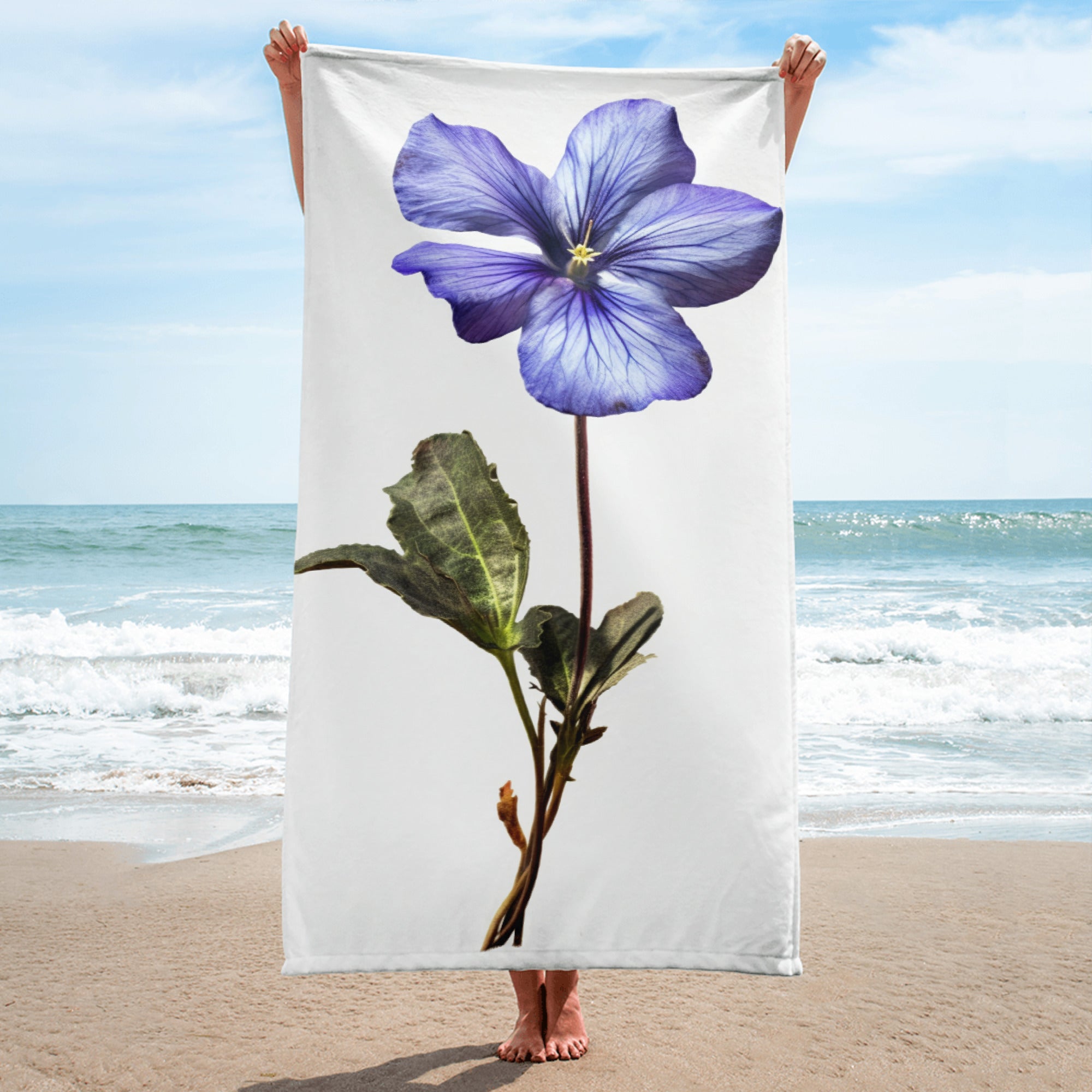 Alpine Violet Flower Beach Towel by Visual Verse - Image 1