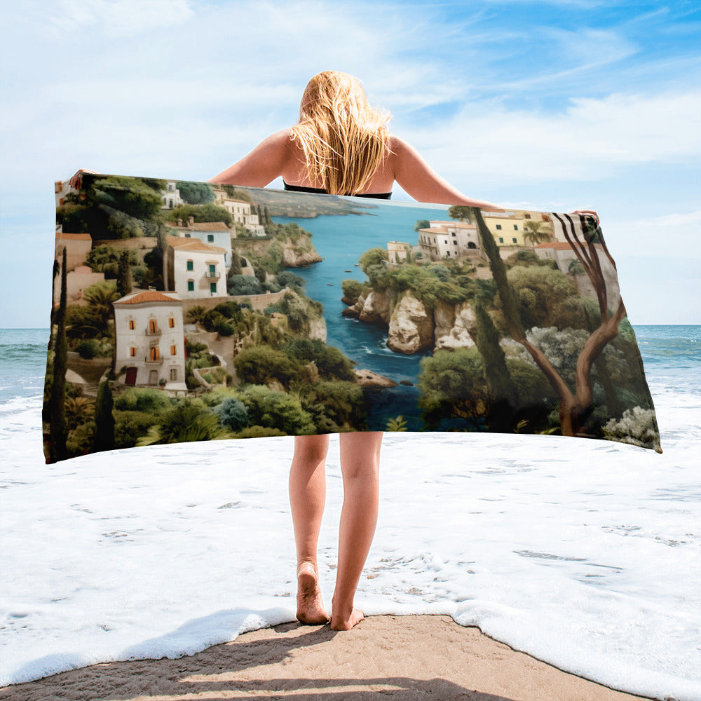 Amalfi Coast Italy Beach Towel by Visual Verse - Image 1