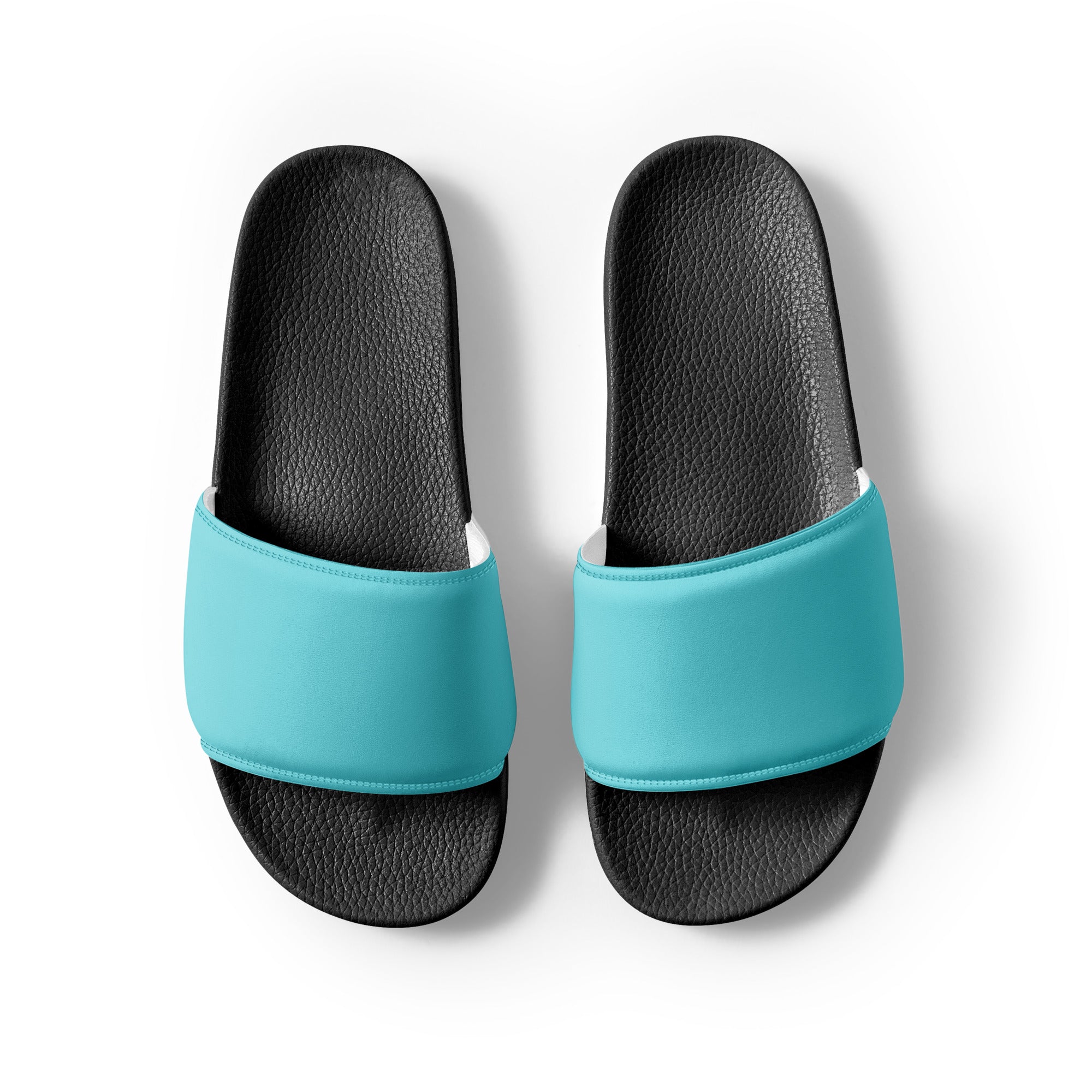 Aquamarine Blue Color Men's Slides by Visual Verse - Image 2