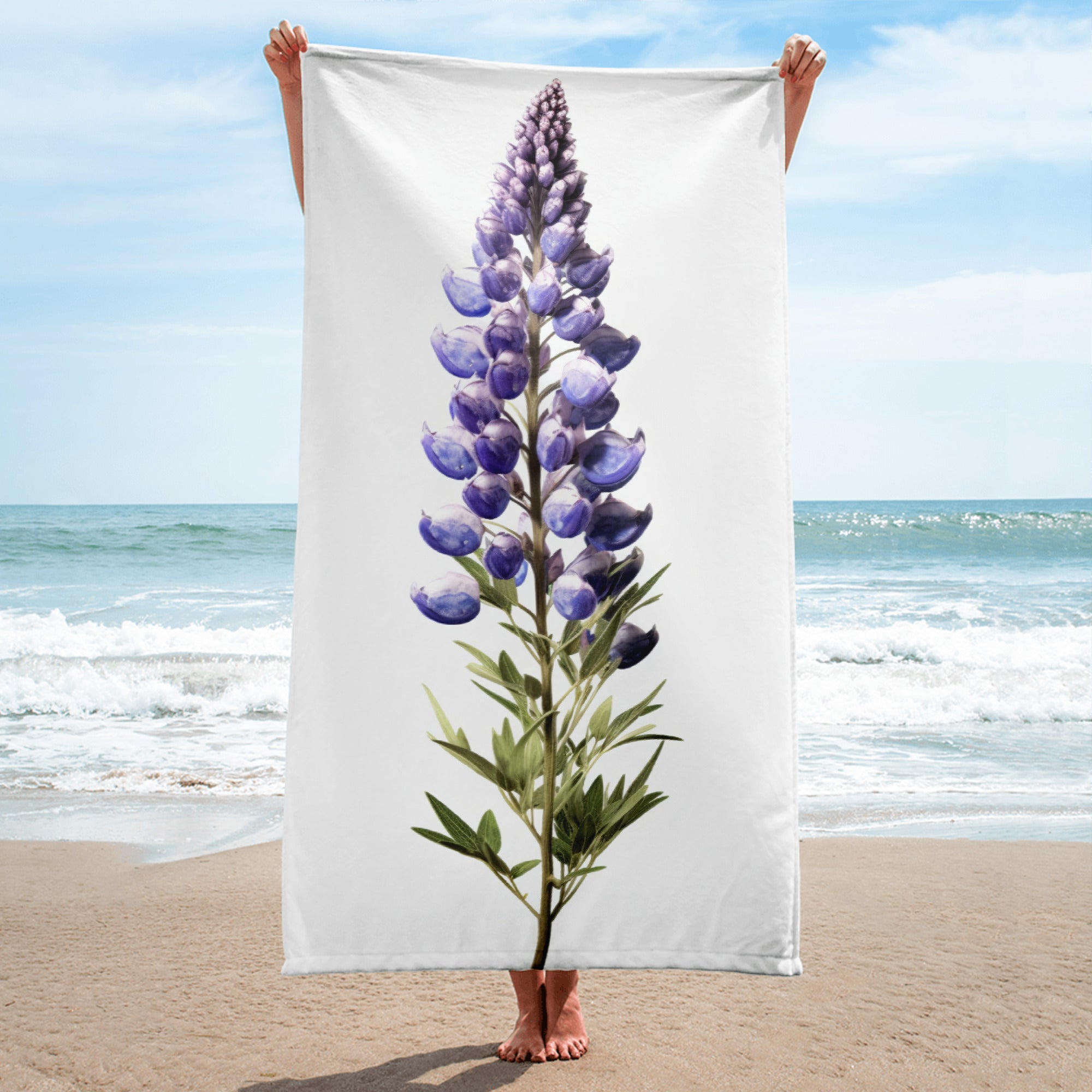 Arctic Lupine Flower Beach Towel by Visual Verse - Image 1