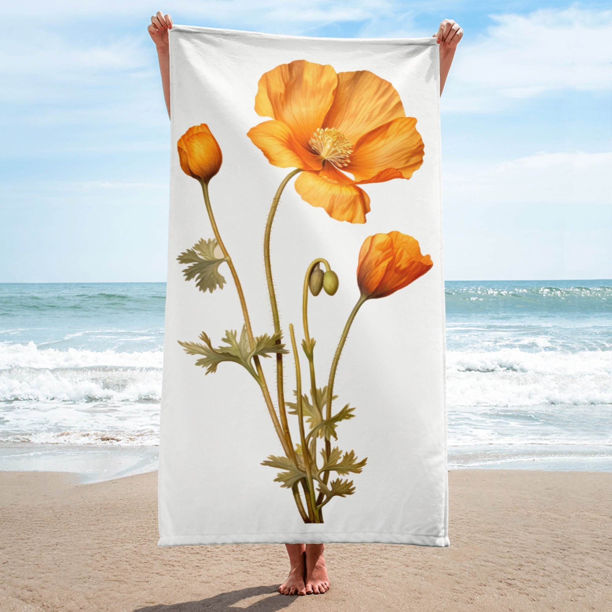 Arctic Poppy Flower Beach Towel by Visual Verse - Image 1