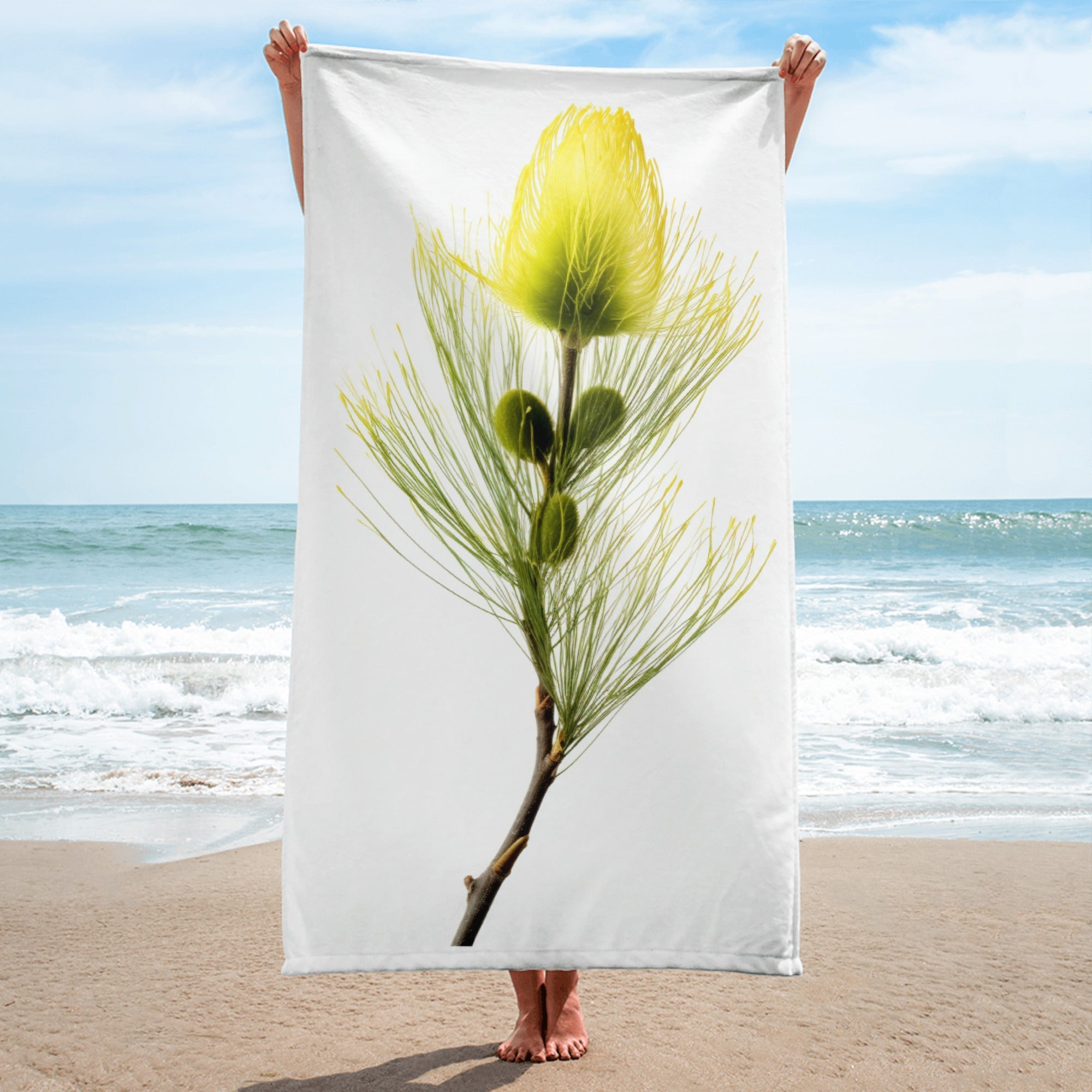 Arctic Willow Flower Beach Towel by Visual Verse - Image 1