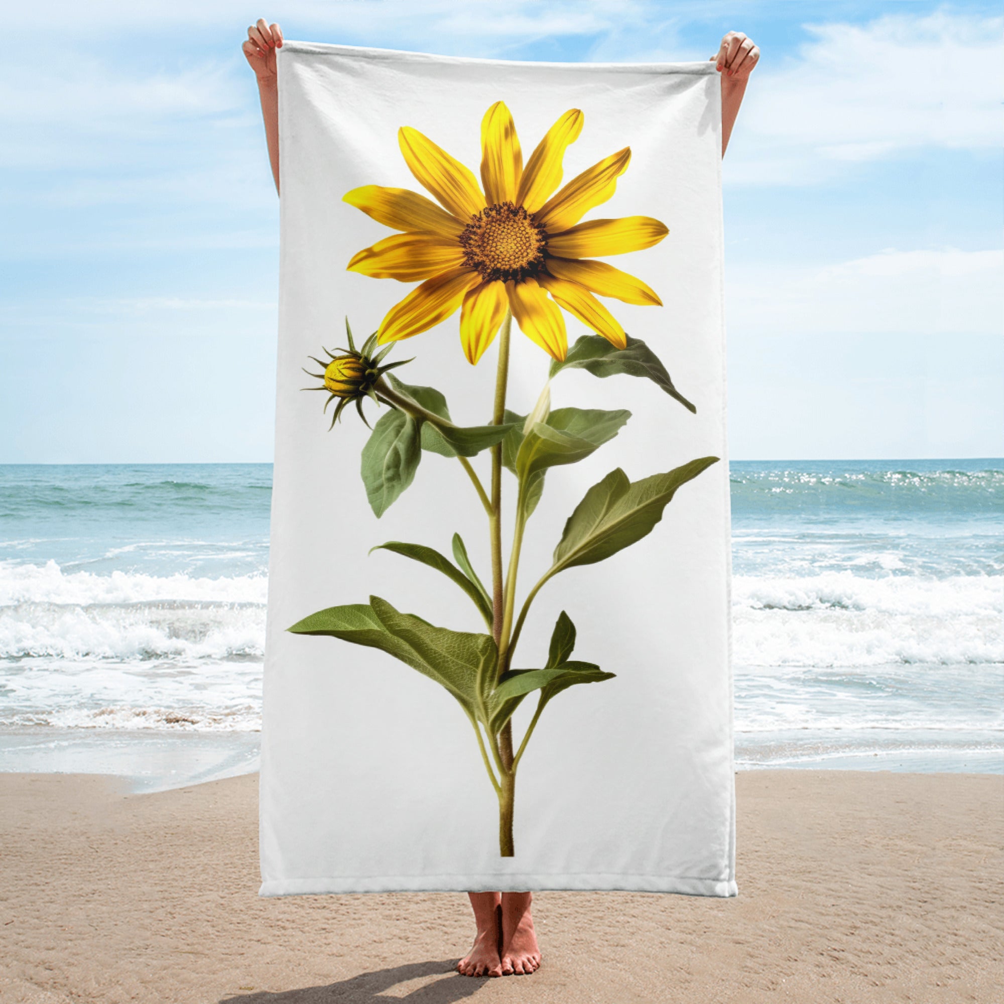 Arrowleaf Balsamroot Flower Beach Towel by Visual Verse - Image 1