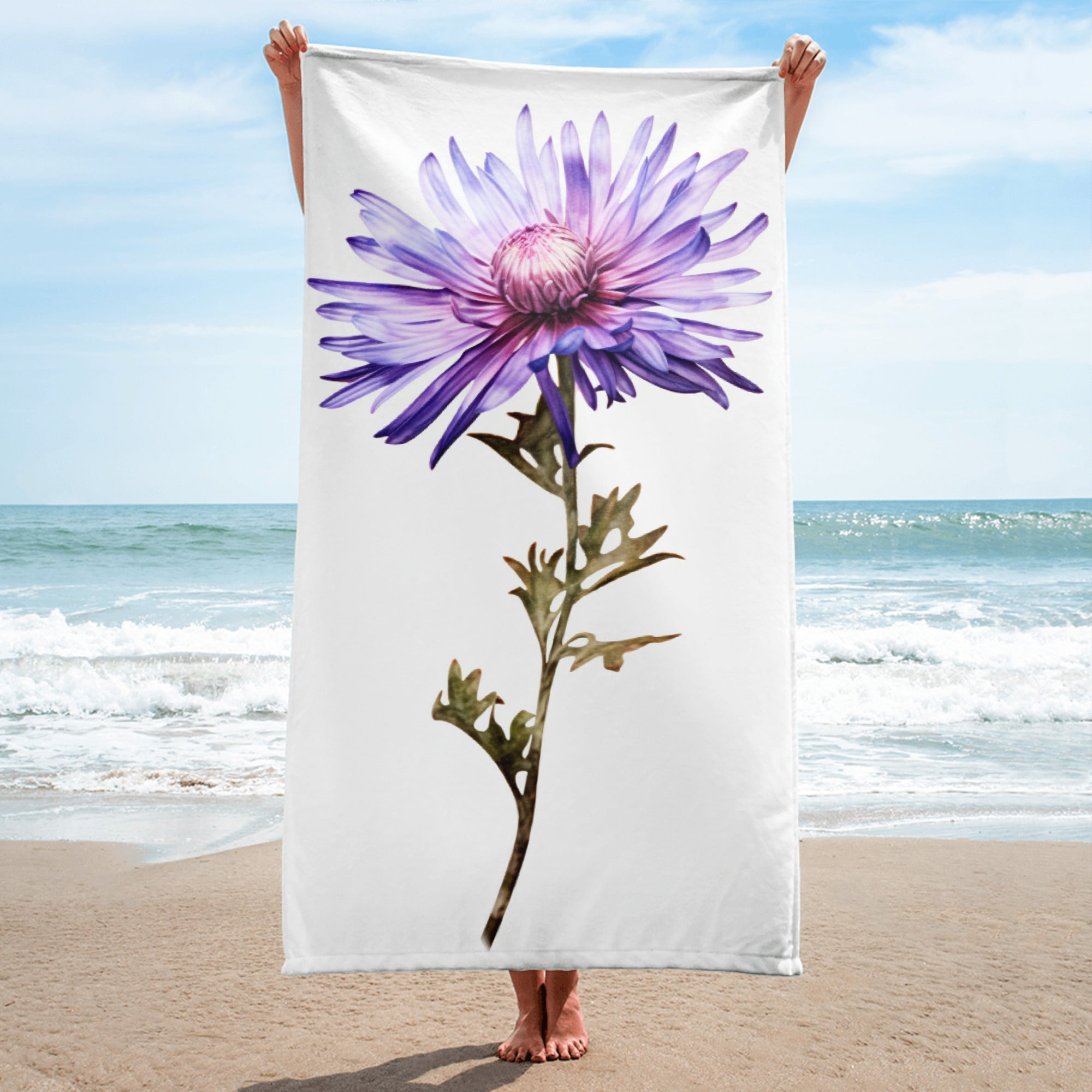 Aster Asteroides Flower Beach Towel by Visual Verse - Image 1