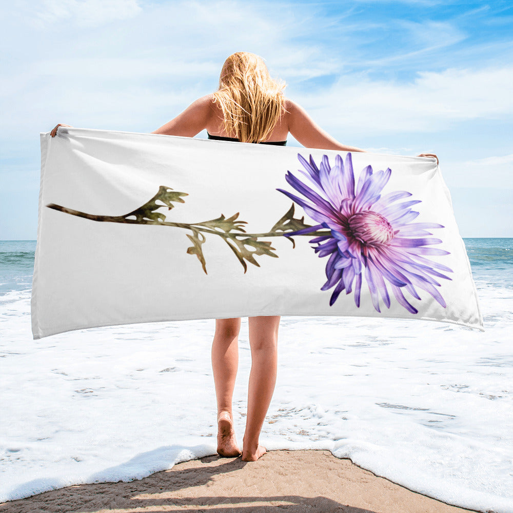 Aster Asteroides Flower Beach Towel by Visual Verse - Image 2