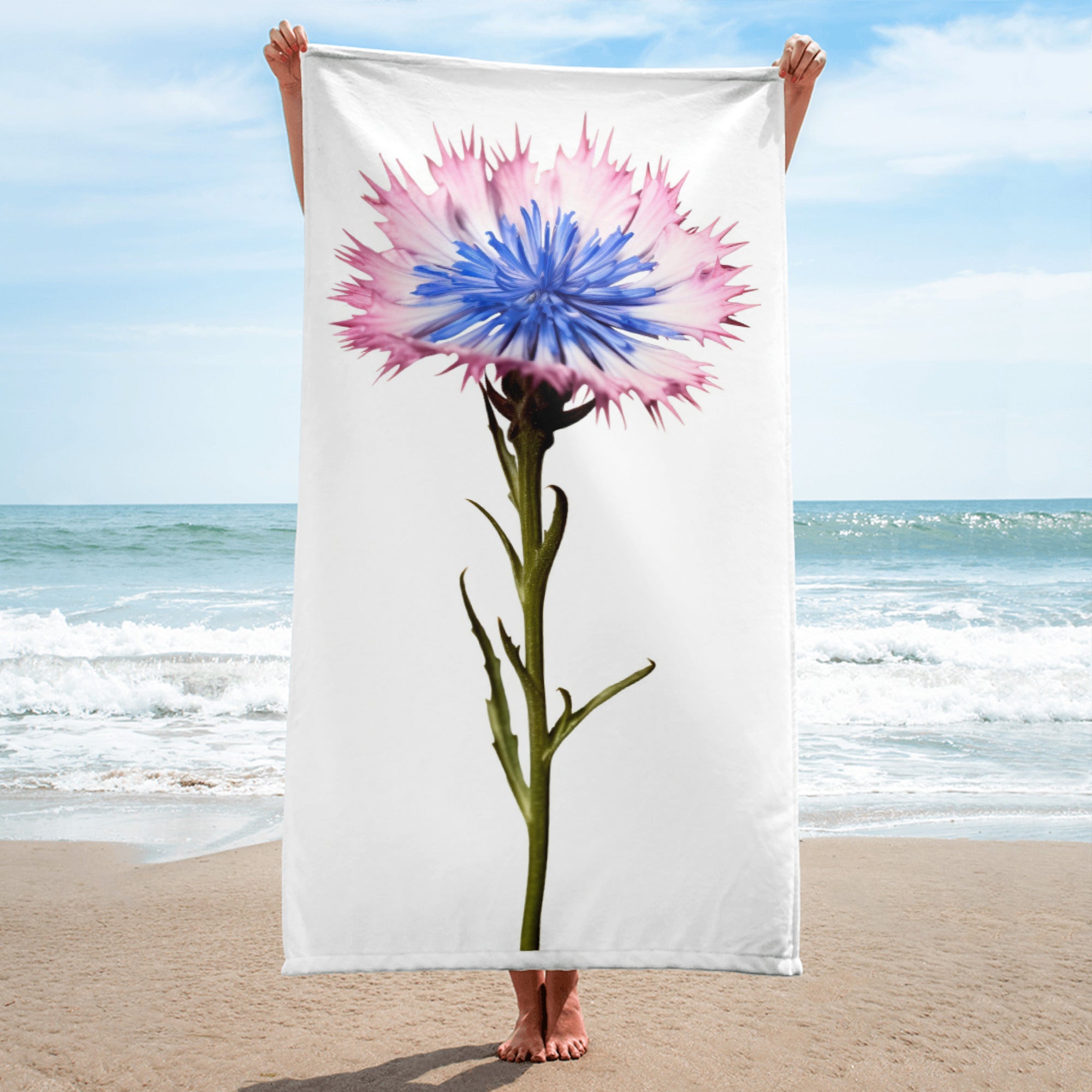 Bachelor Button Cornflower Flower Beach Towel by Visual Verse - Image 1