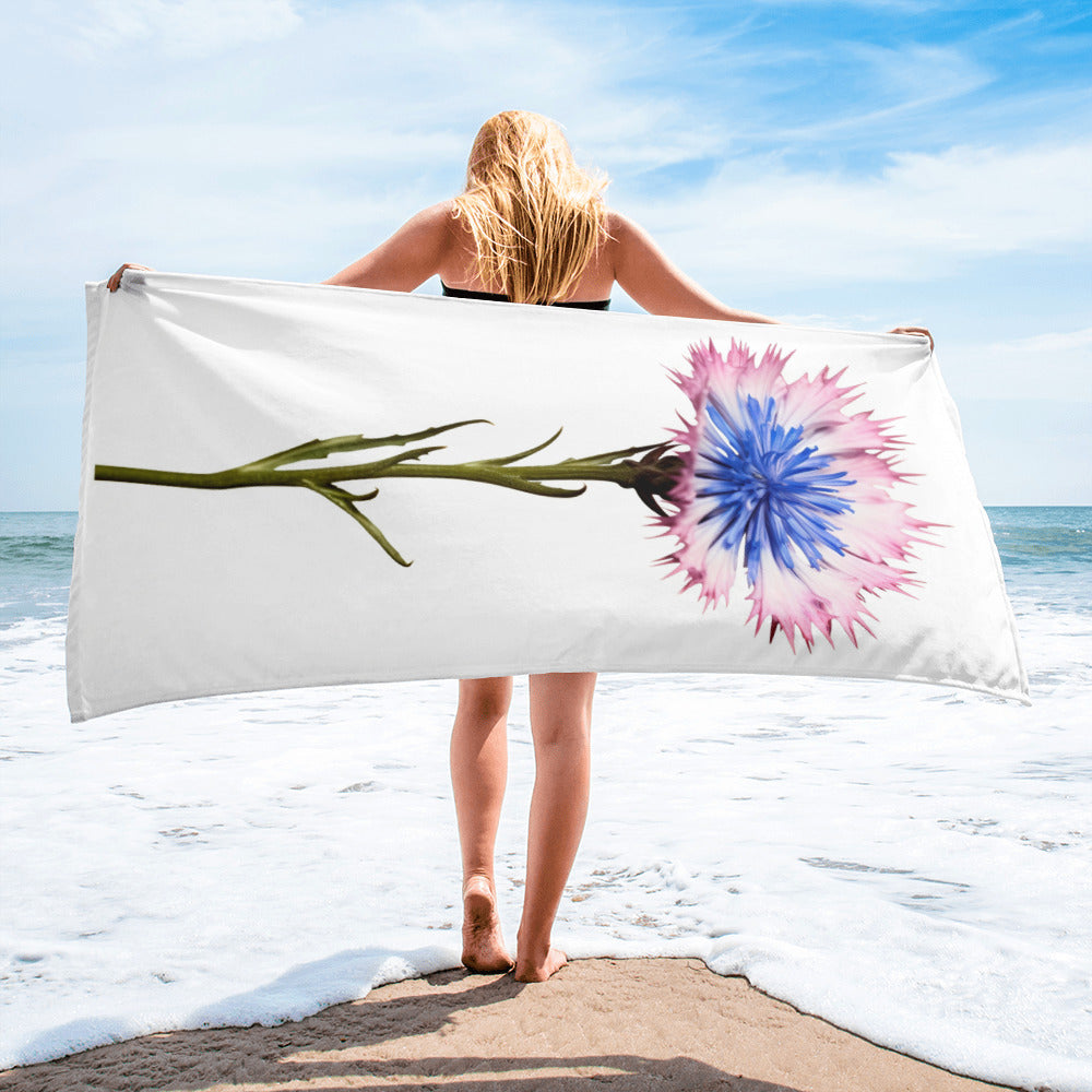 Bachelor Button Cornflower Flower Beach Towel by Visual Verse - Image 2