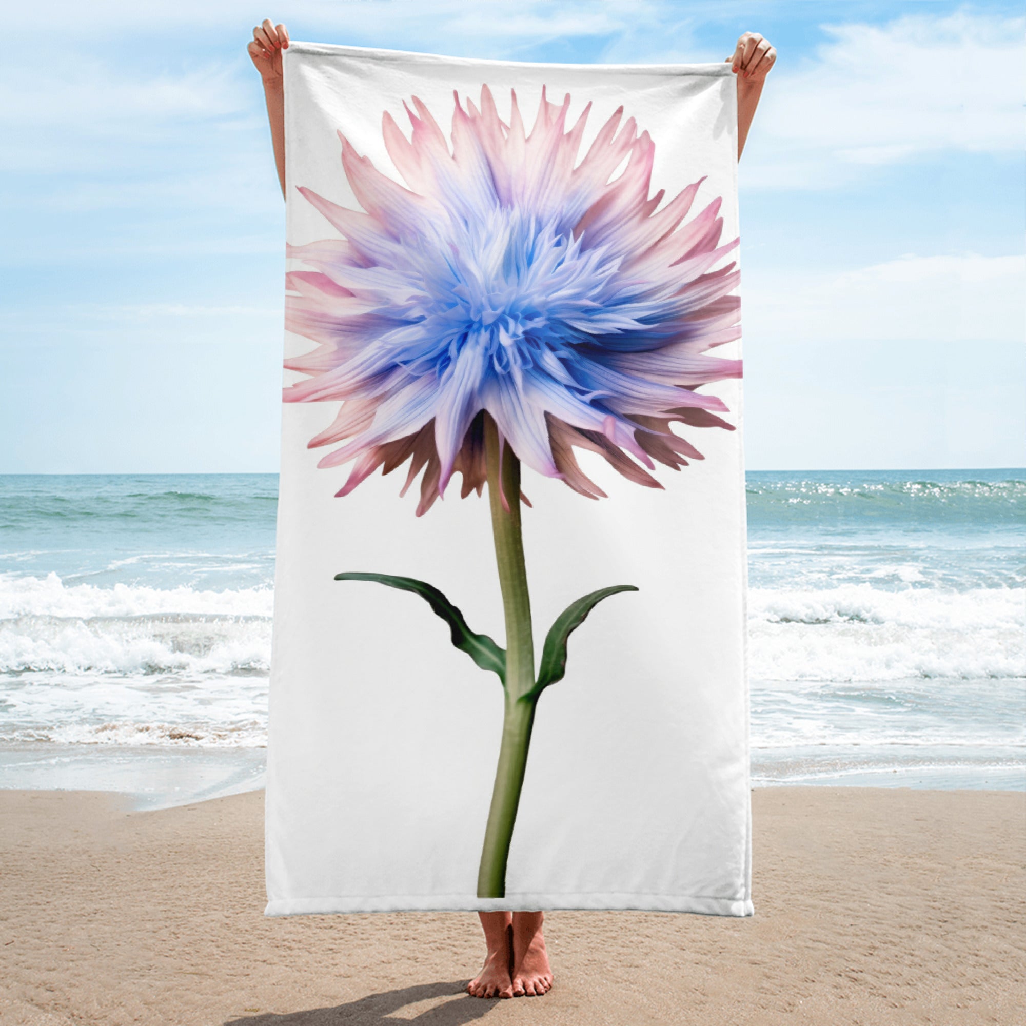 Bachelors Button Flower Beach Towel by Visual Verse - Image 1
