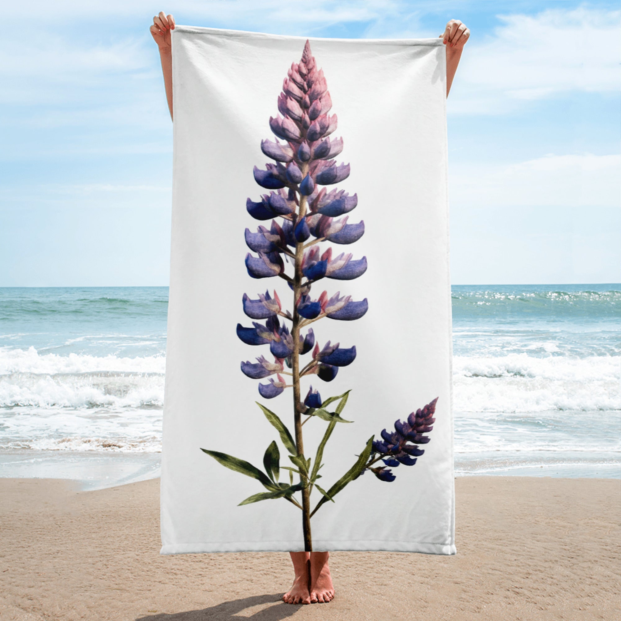 Badlands Lupine Flower Beach Towel by Visual Verse - Image 1