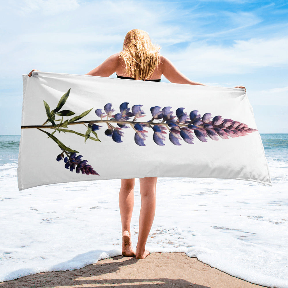 Badlands Lupine Flower Beach Towel by Visual Verse - Image 2