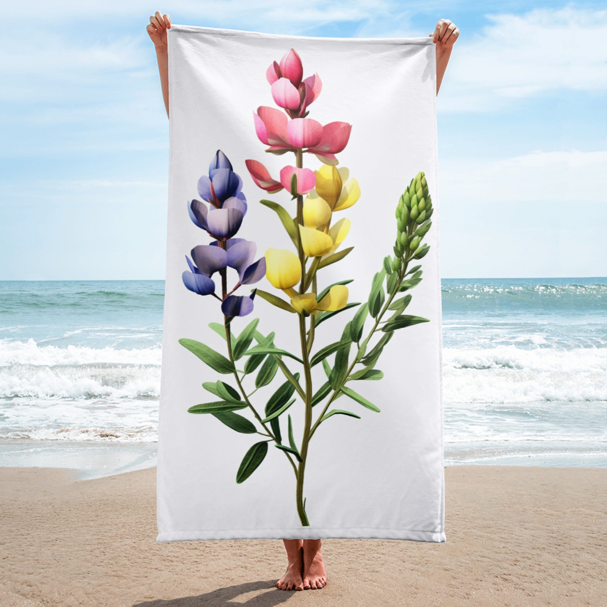 Baptisia Flower Trio Beach Towel by Visual Verse - Image 1