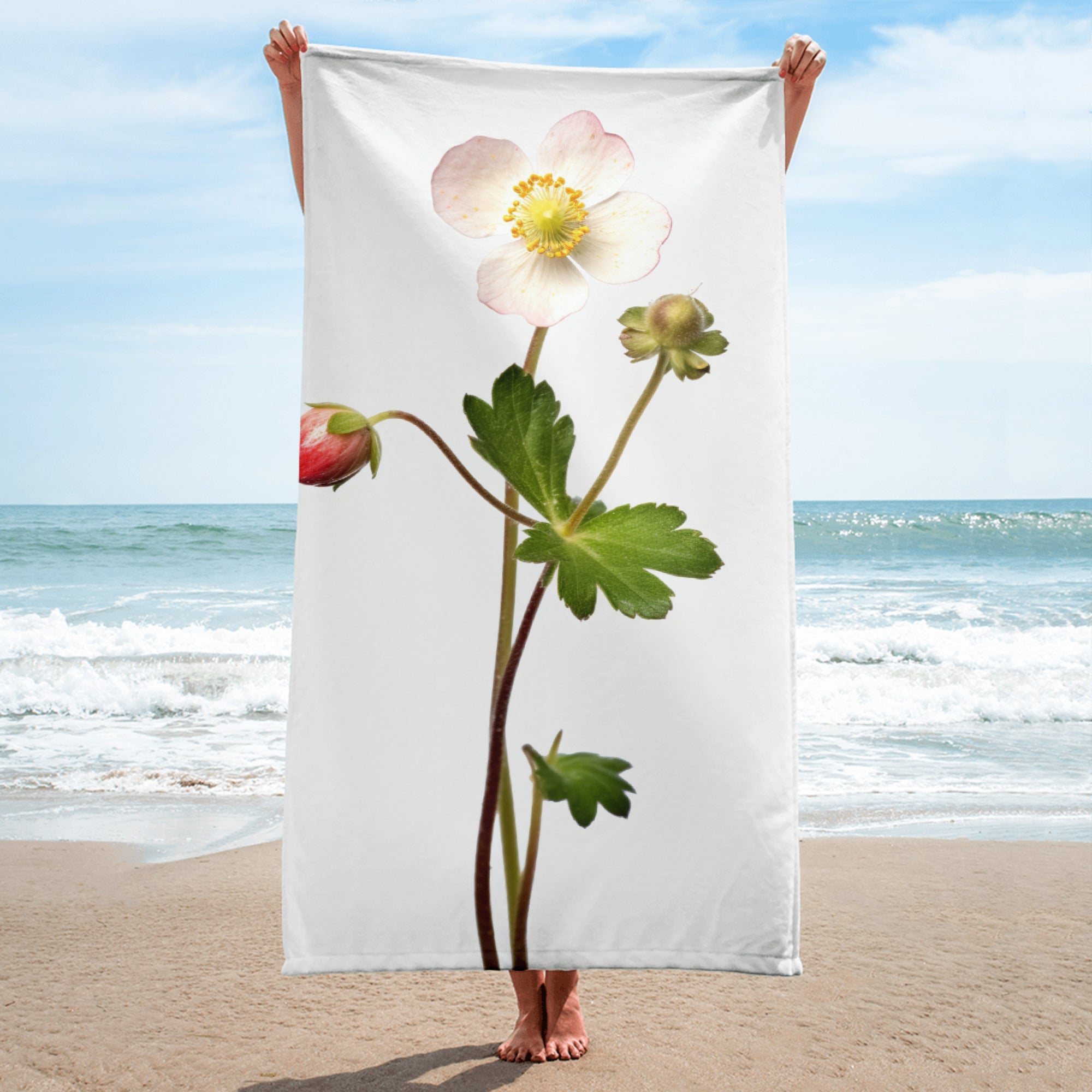 Barren Strawberry Flower Beach Towel by Visual Verse - Image 1