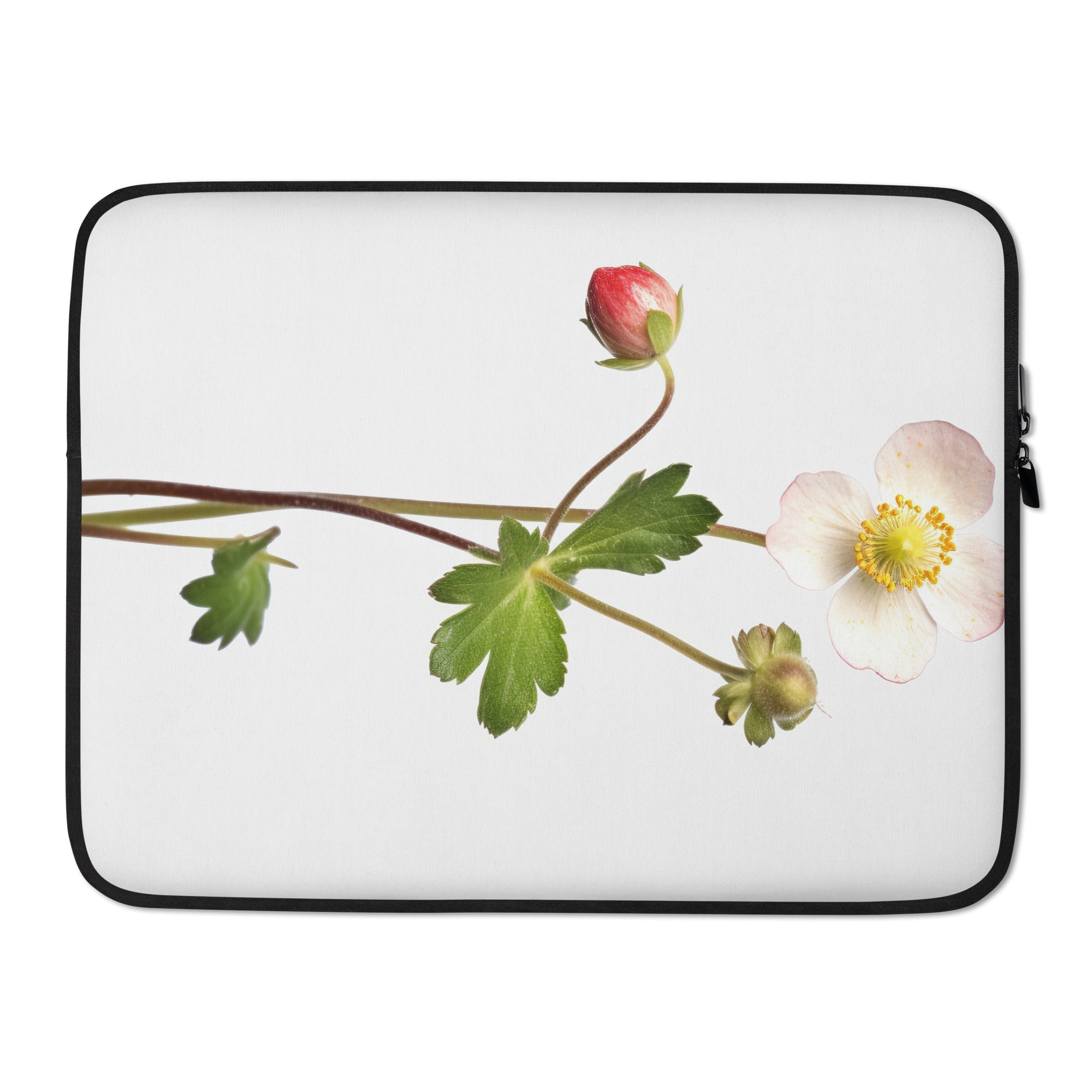 Barren Strawberry Flower Laptop Sleeve by Visual Verse - Image 1