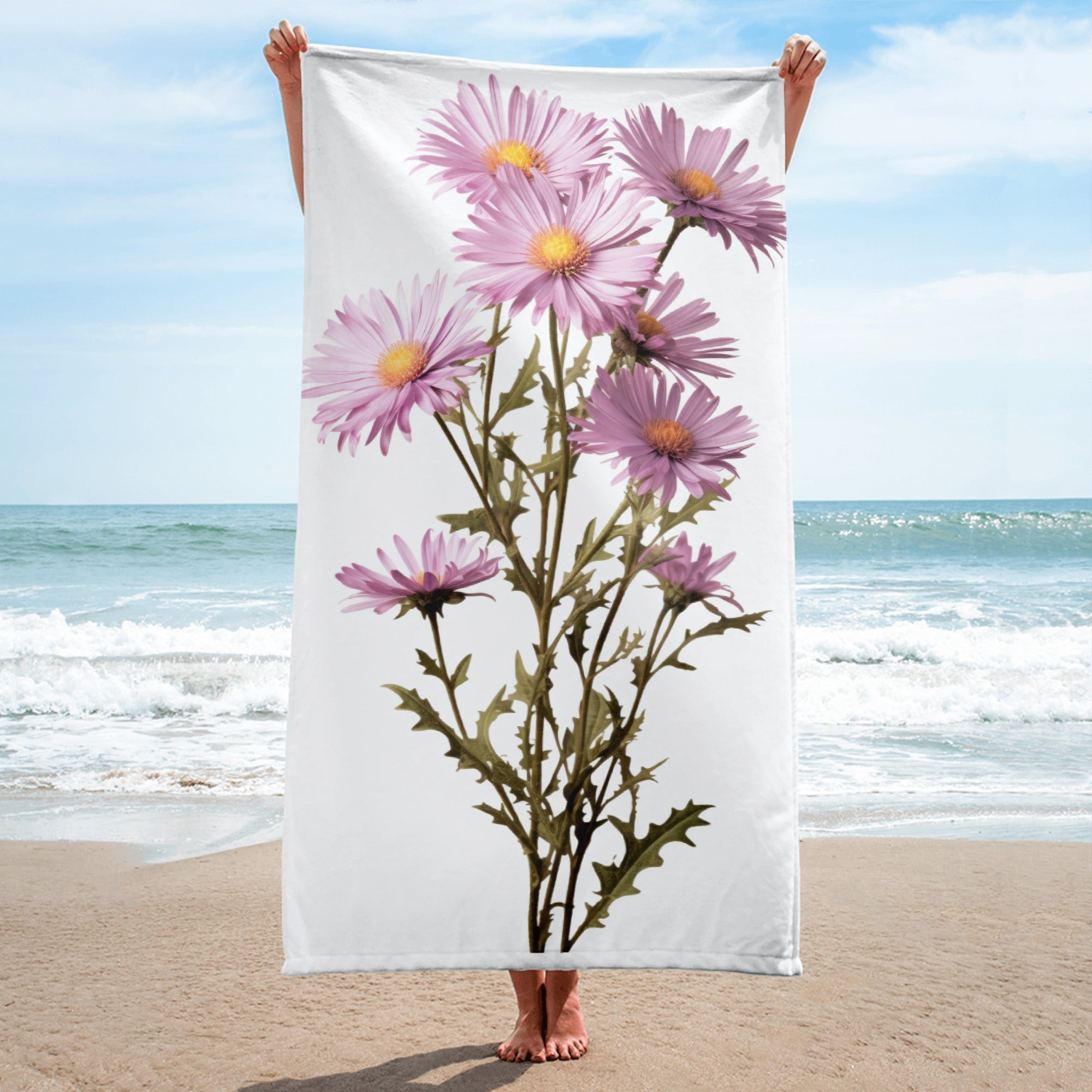 Beach Aster Flower Beach Towel by Visual Verse - Image 1