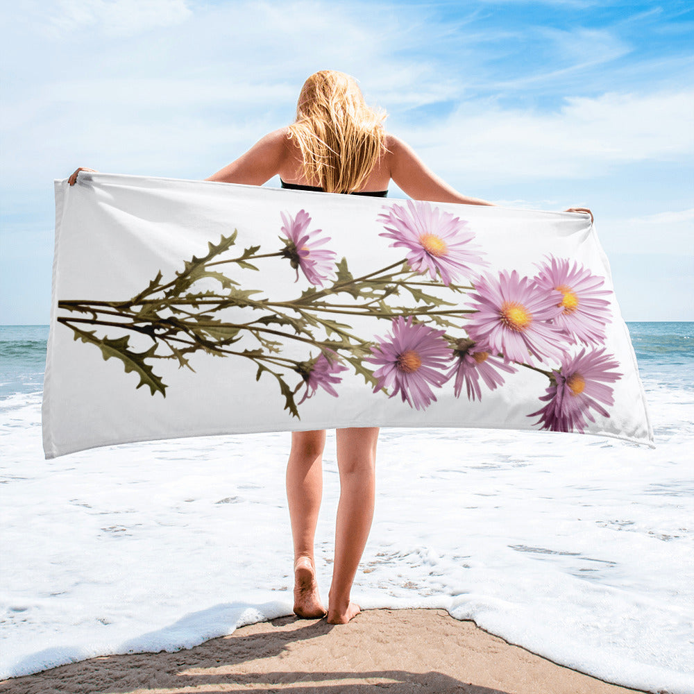 Beach Aster Flower Beach Towel by Visual Verse - Image 2