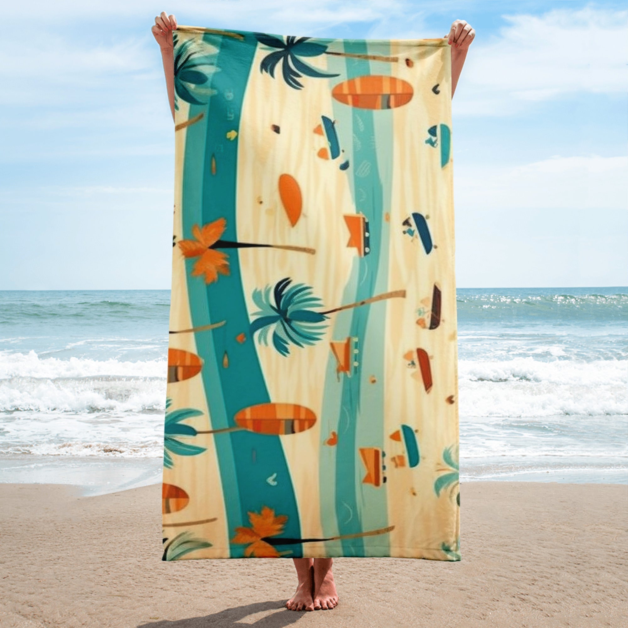 Beach Scenes Print Beach Towel by Visual Verse - Image 1