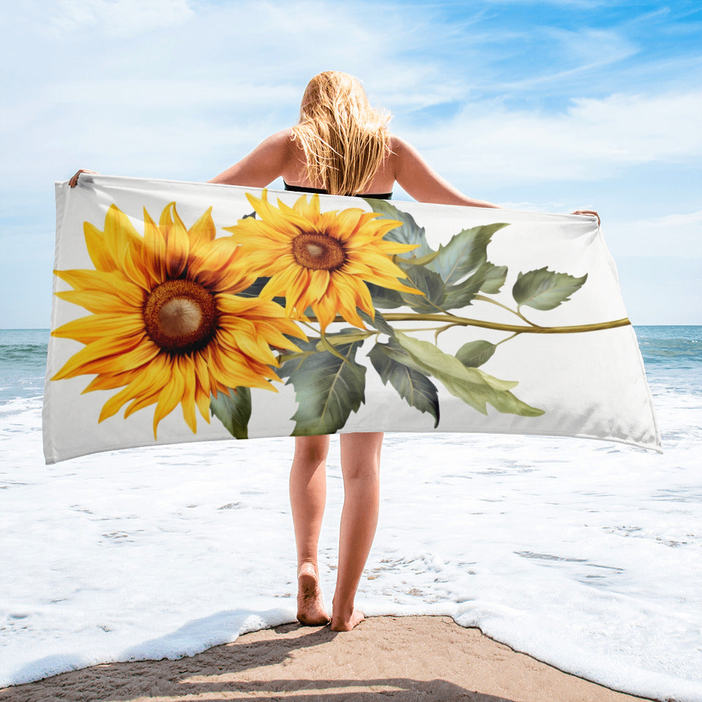 Beach Sunflower Flower Beach Towel by Visual Verse - Image 2