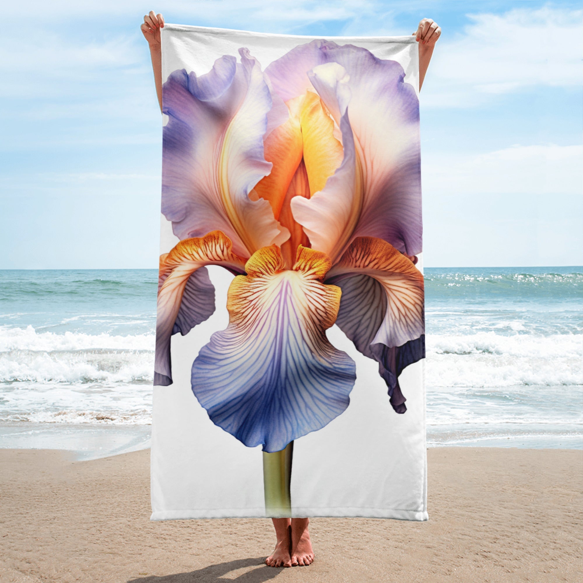 Bearded Iris Flower Beach Towel by Visual Verse - Image 1