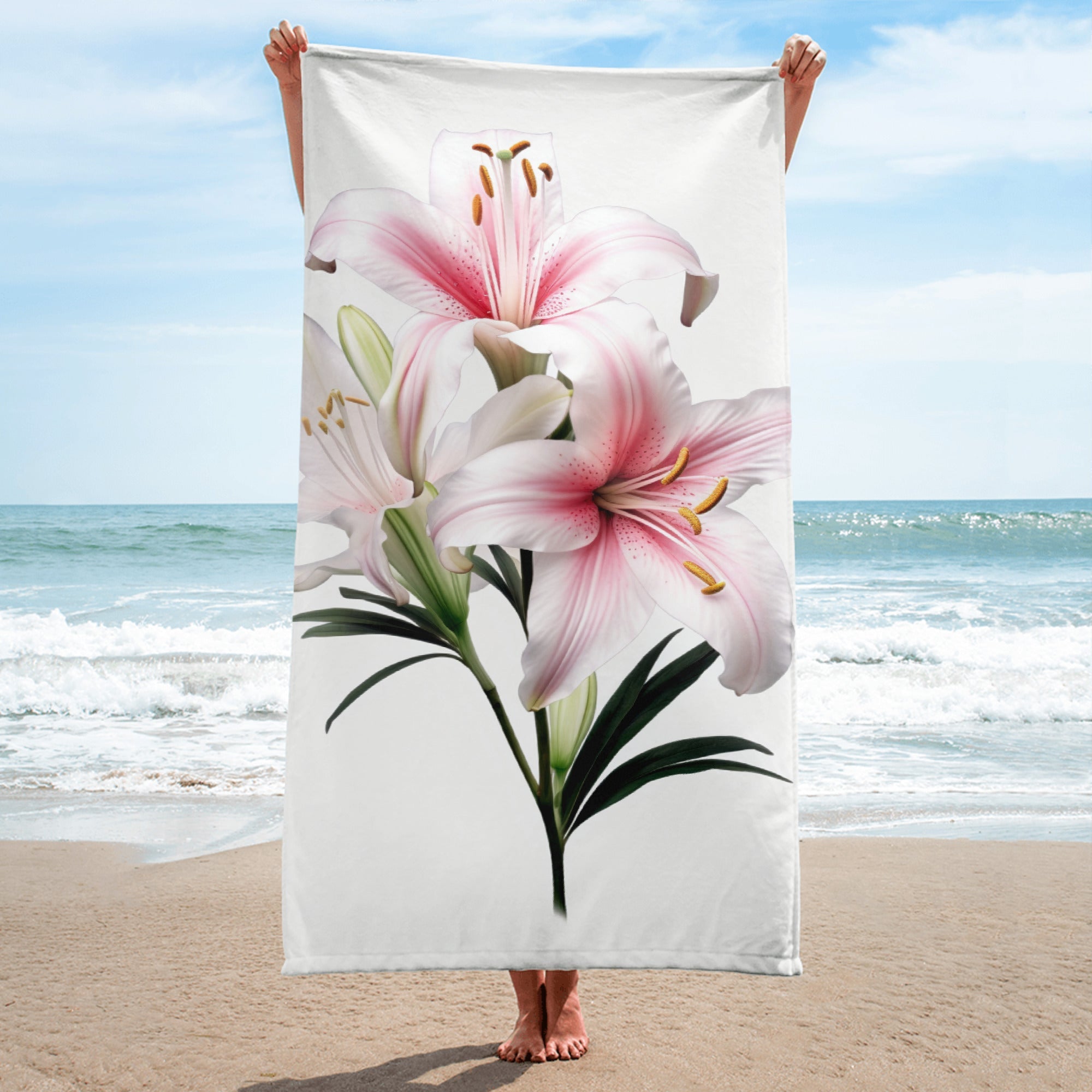 Belladonna Lily Flower Beach Towel by Visual Verse - Image 1