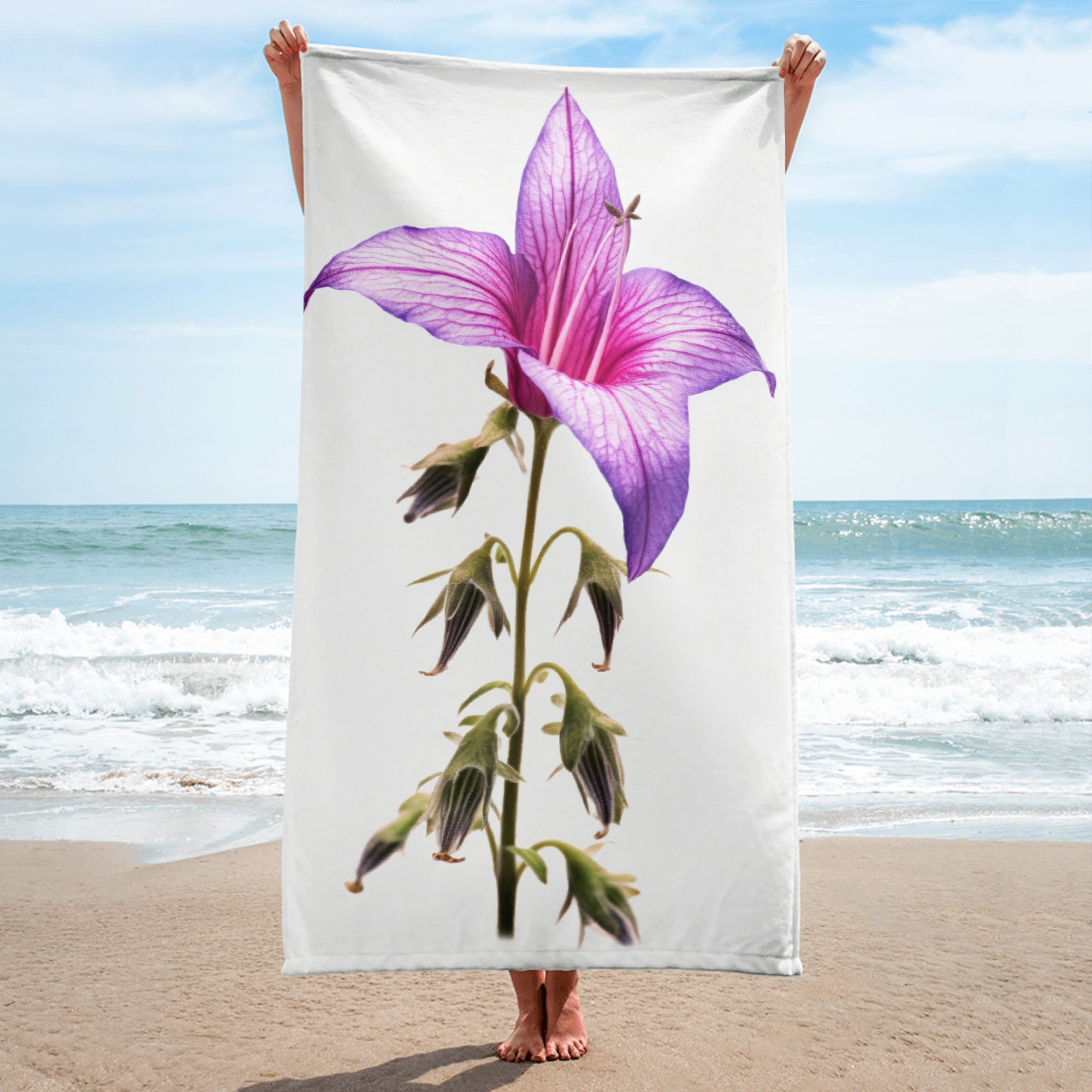 Bellflower Flower Beach Towel by Visual Verse - Image 1