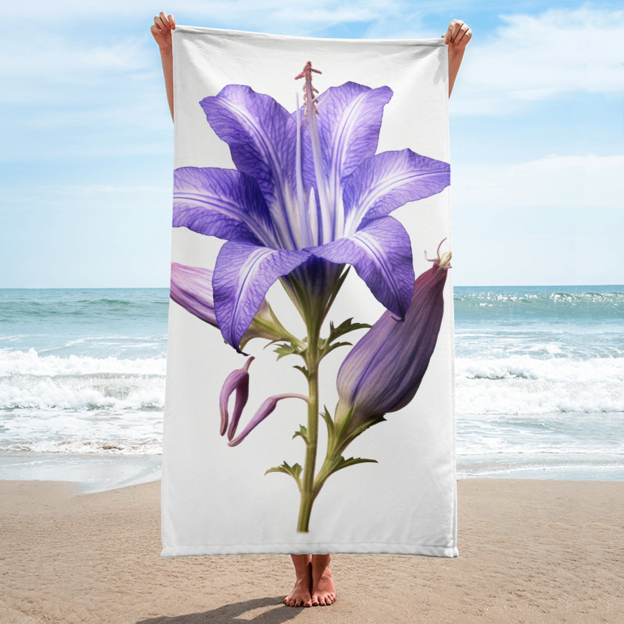 Bellflower Rapido Flower Beach Towel by Visual Verse - Image 1