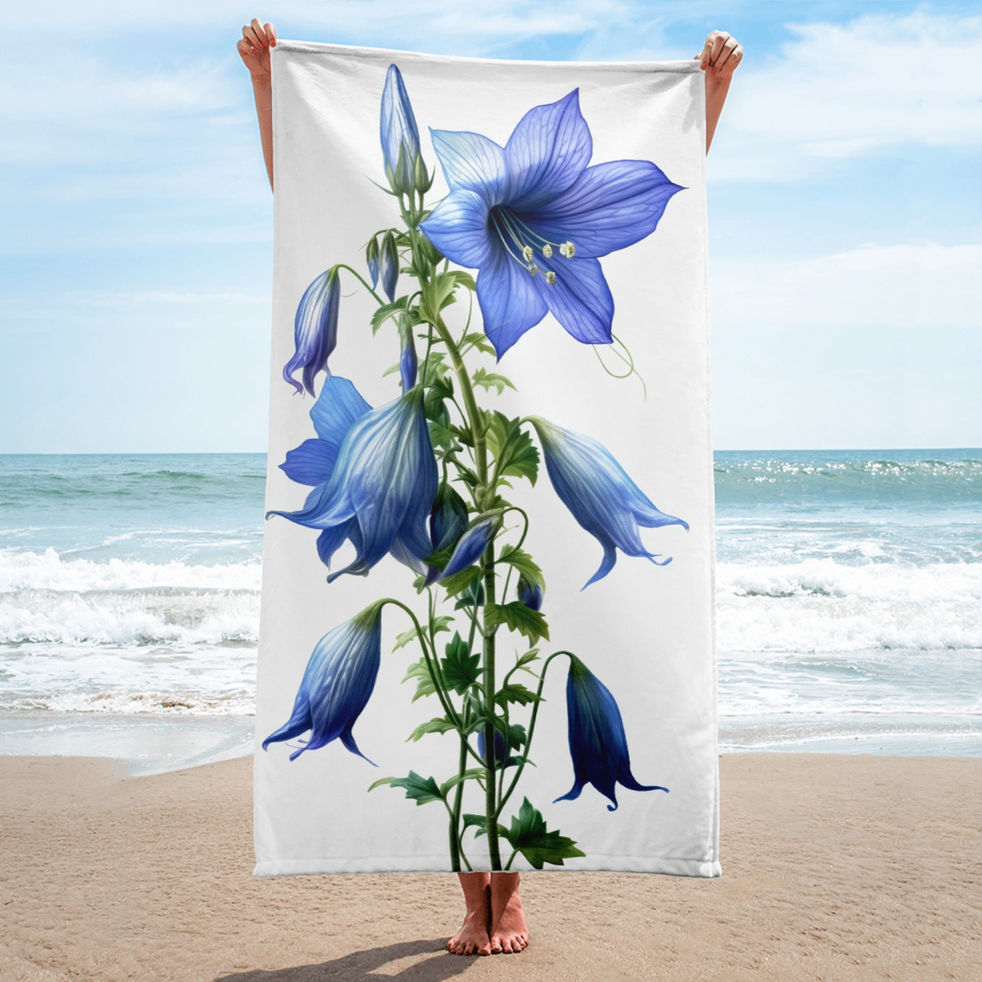 Bellflower Takion Blue Flower Beach Towel by Visual Verse - Image 1