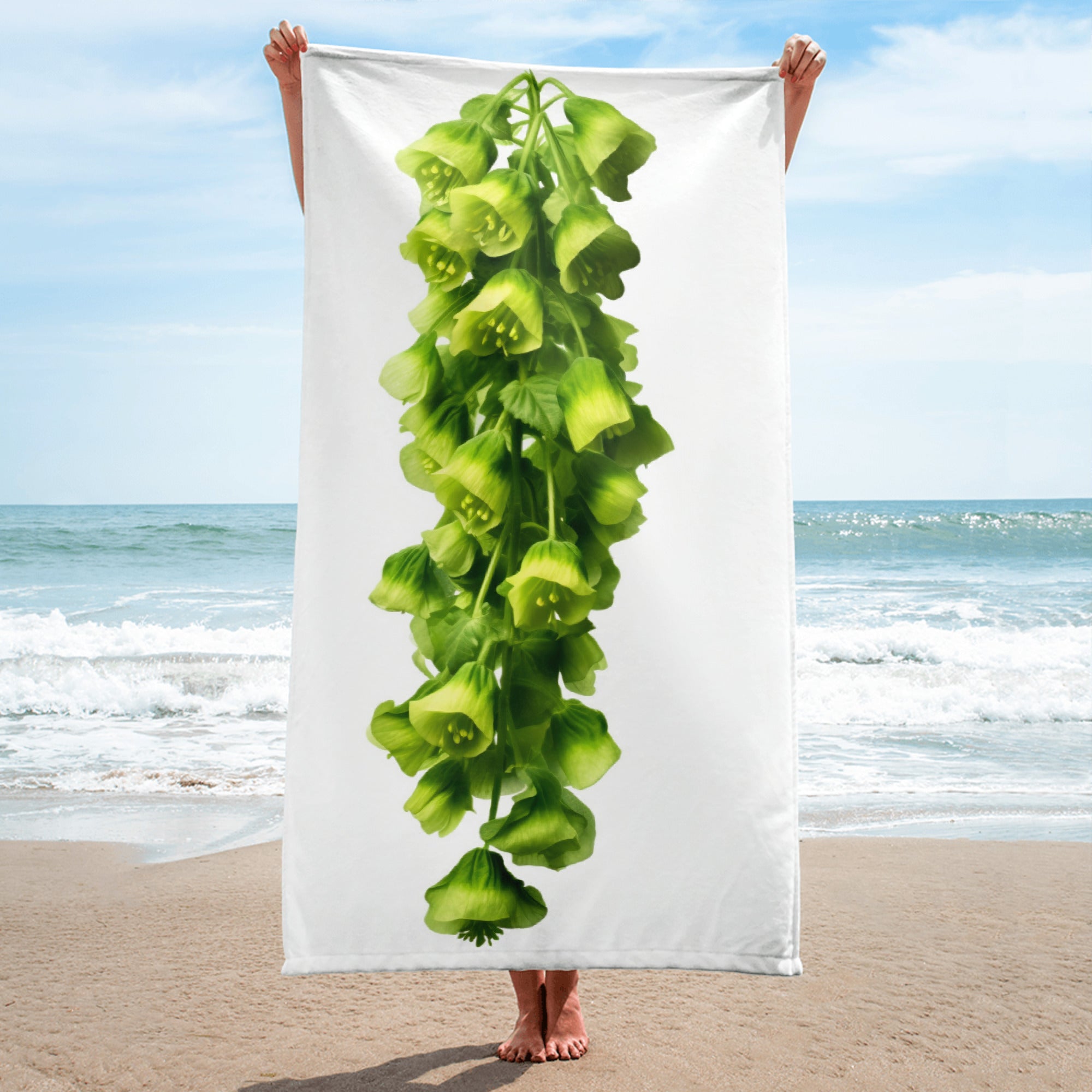 Bells of Ireland Flower Beach Towel by Visual Verse - Image 1