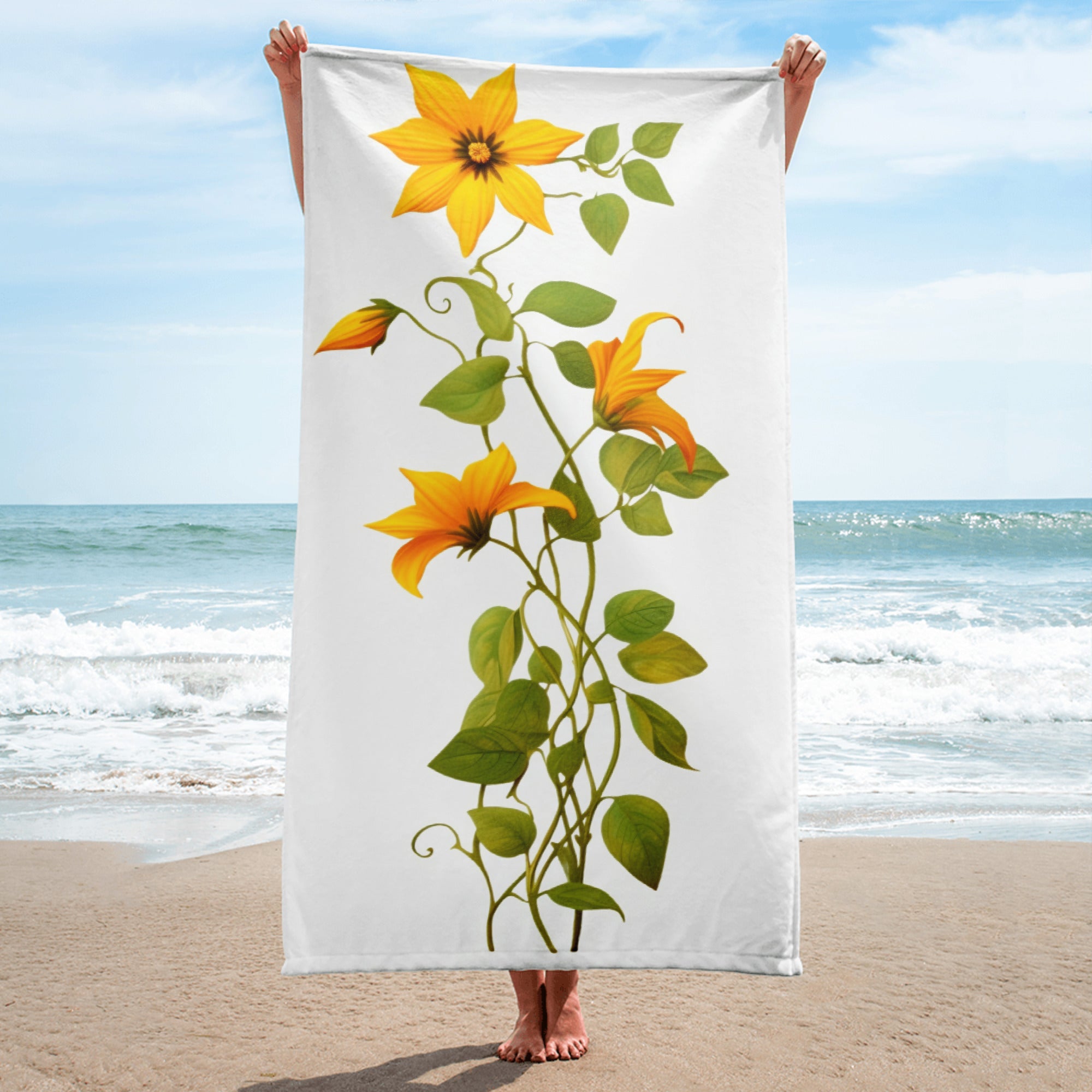 Black-Eyed Susan Vine Flower Beach Towel by Visual Verse - Image 1