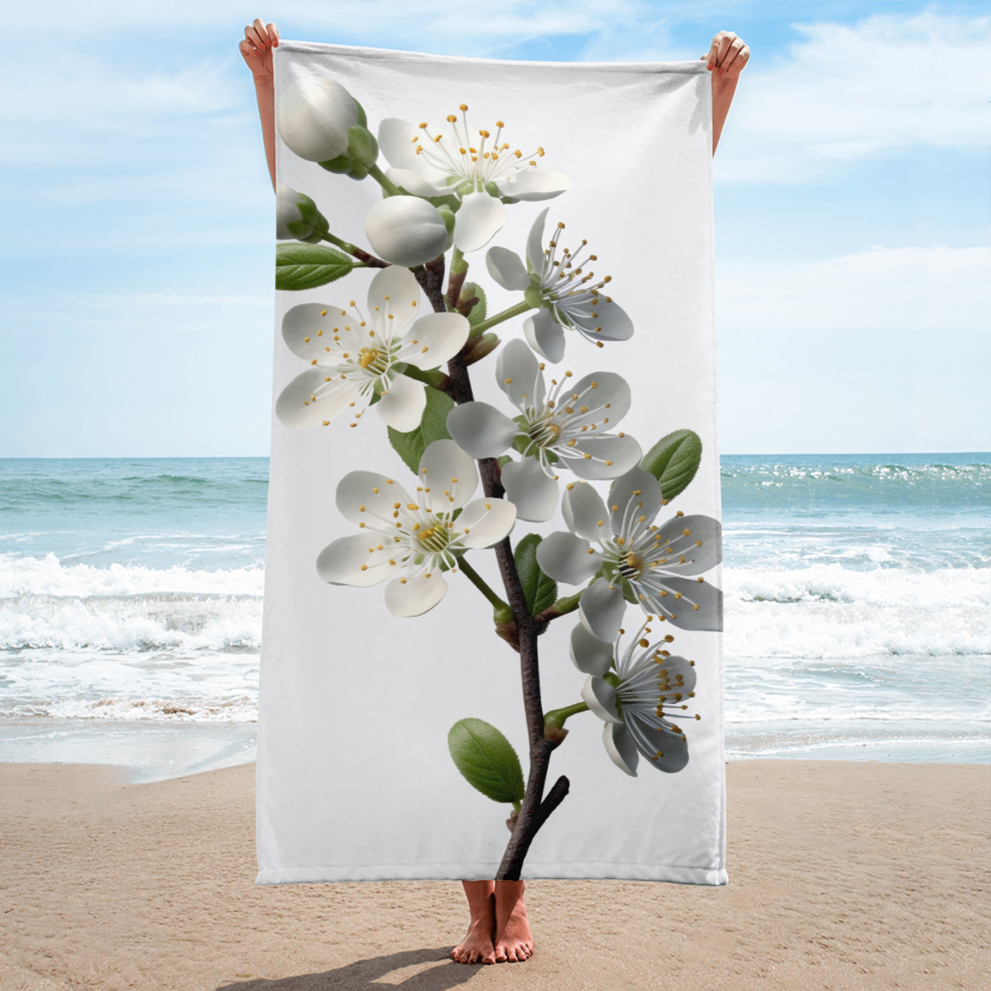 Blackthorn Flower Beach Towel by Visual Verse - Image 1