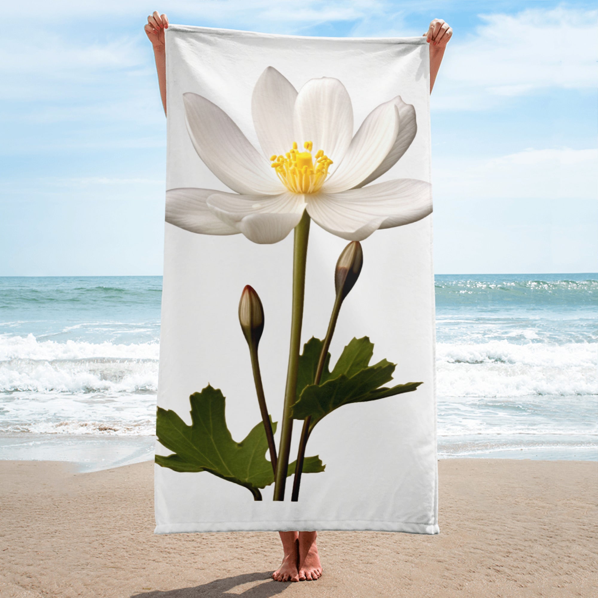 Bloodroot Flower Beach Towel by Visual Verse - Image 1