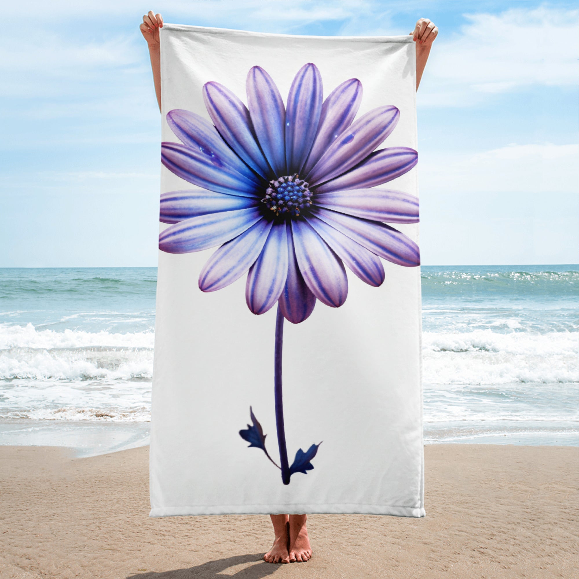 Blue-Eyed African Daisy Flower Beach Towel by Visual Verse - Image 1