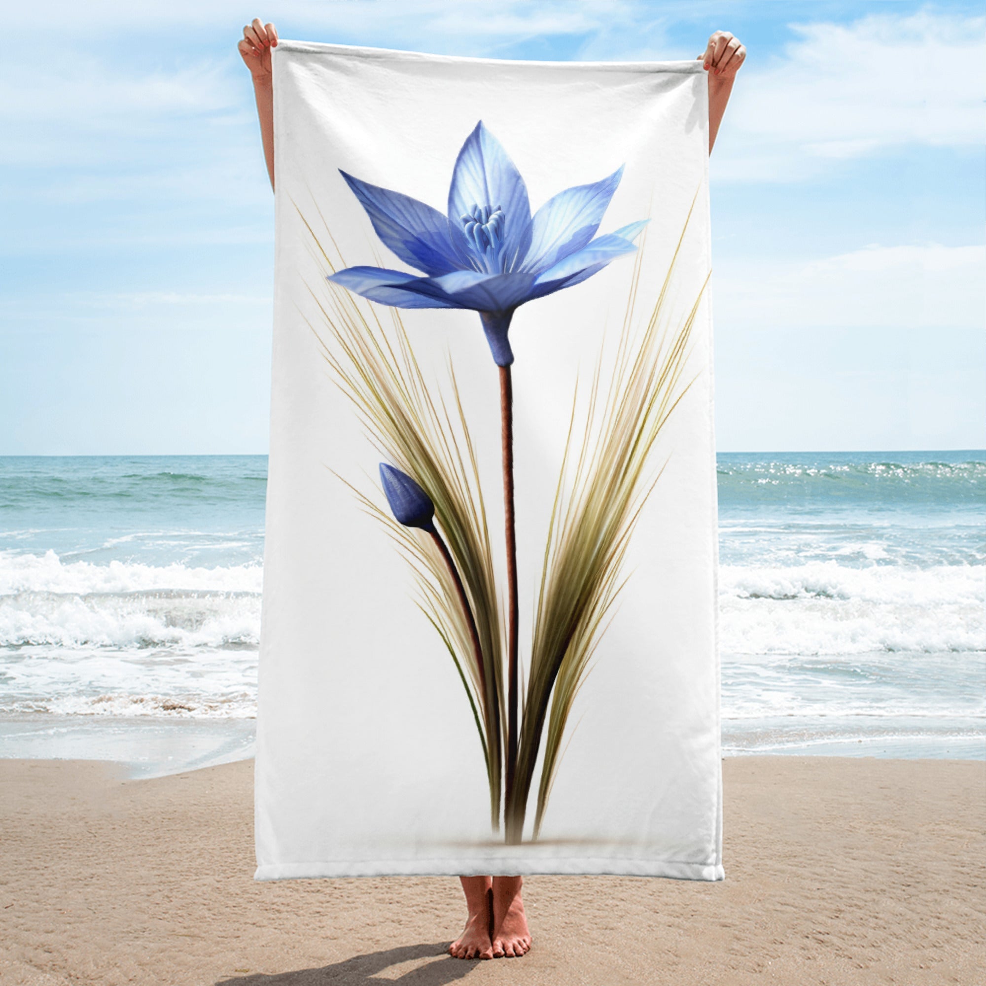 Blue Fescue Flower Beach Towel by Visual Verse - Image 1
