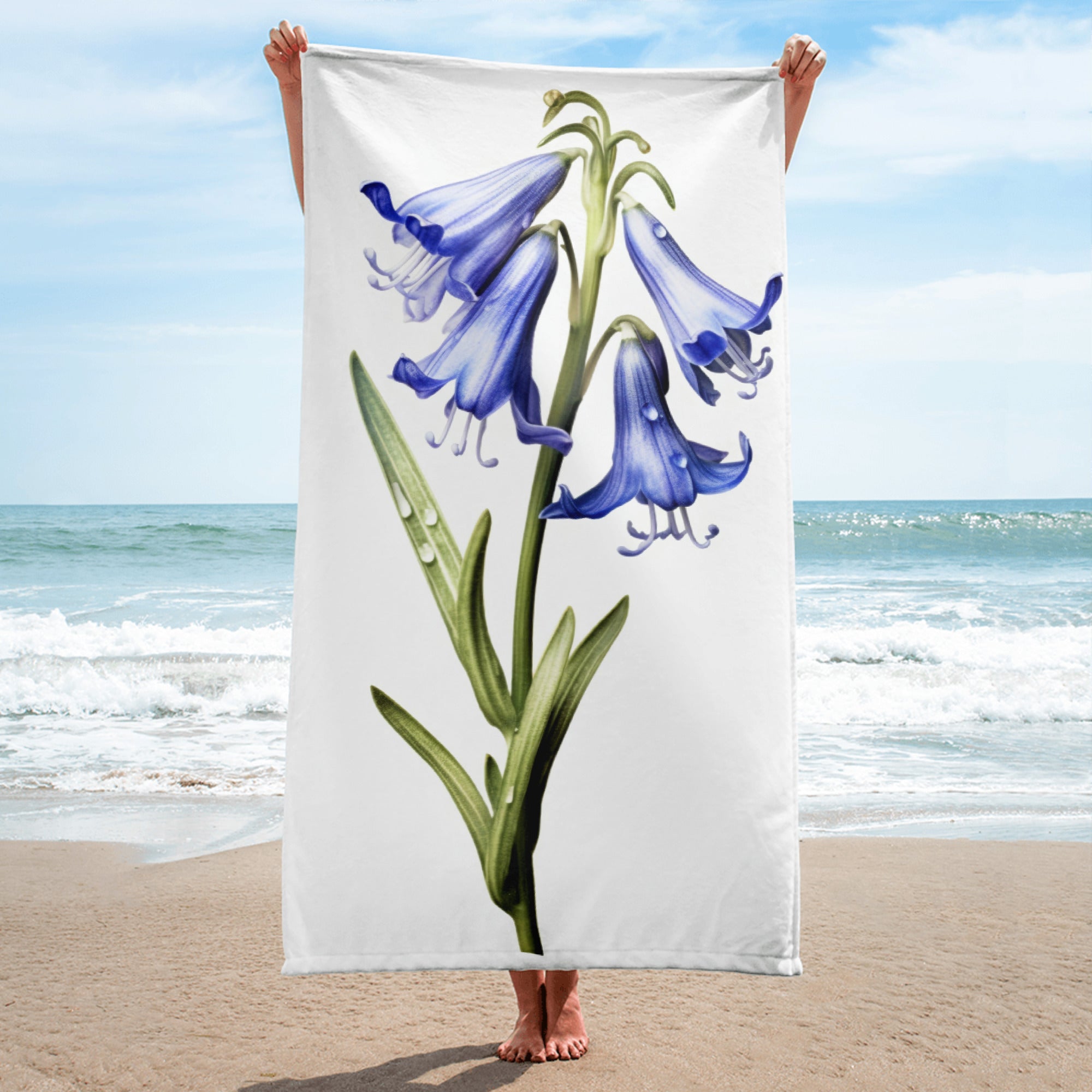 Bluebell Flower Blue Beach Towel by Visual Verse - Image 1