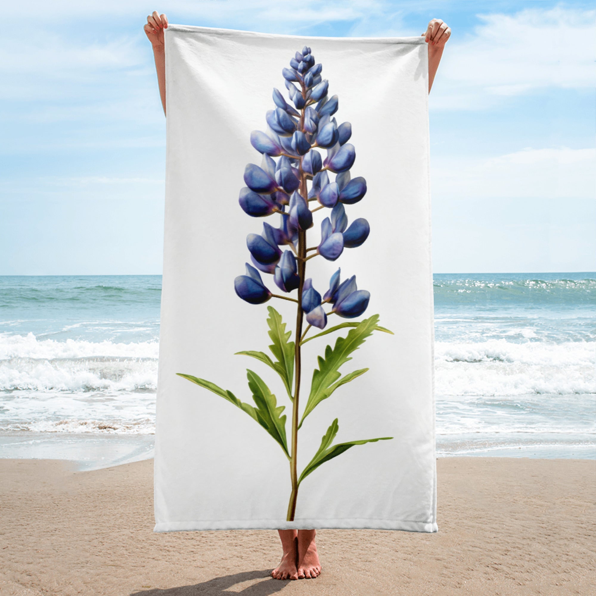 Bluebonnet Lupine Flower Beach Towel by Visual Verse - Image 1
