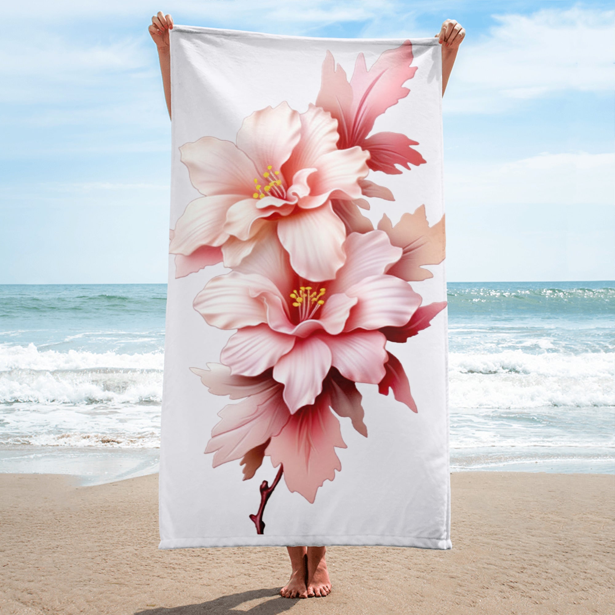 Blushing Bride Flower Beach Towel by Visual Verse - Image 1