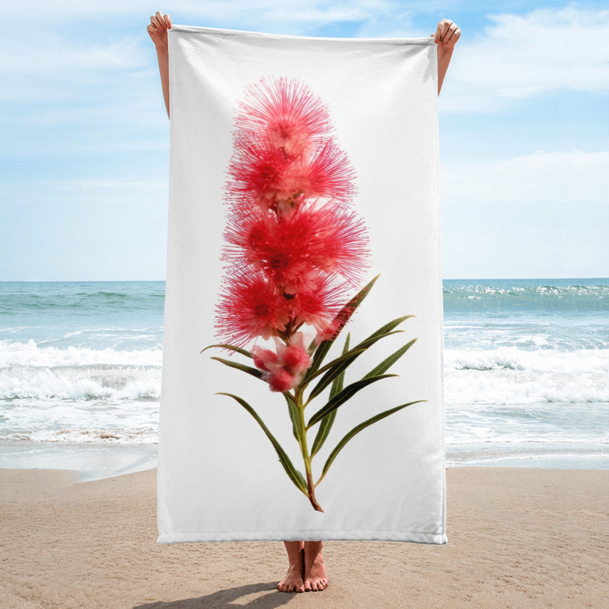 Bottlebrush Flower Beach Towel by Visual Verse - Image 1