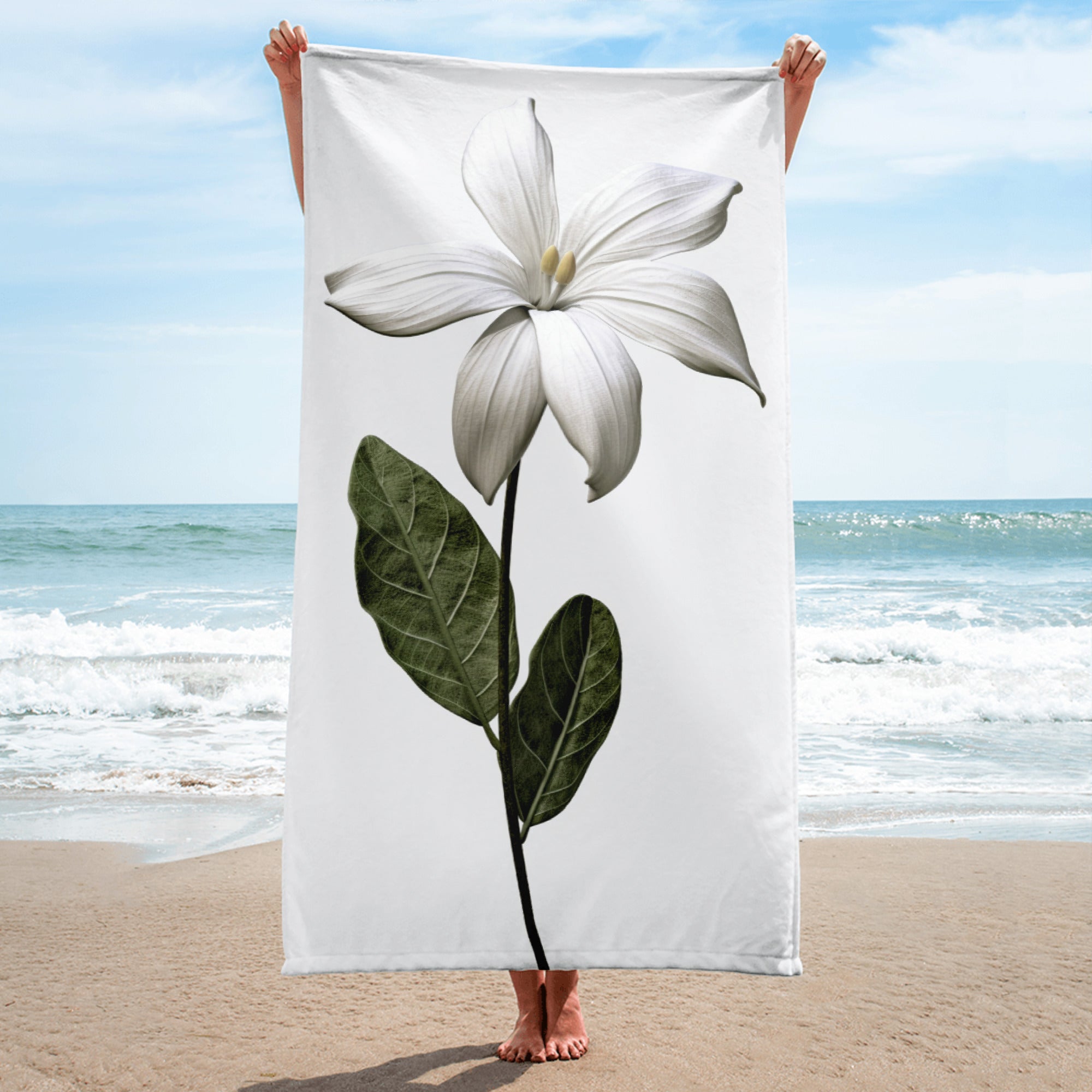 Broadleaf Arrowhead Flower Beach Towel by Visual Verse - Image 1