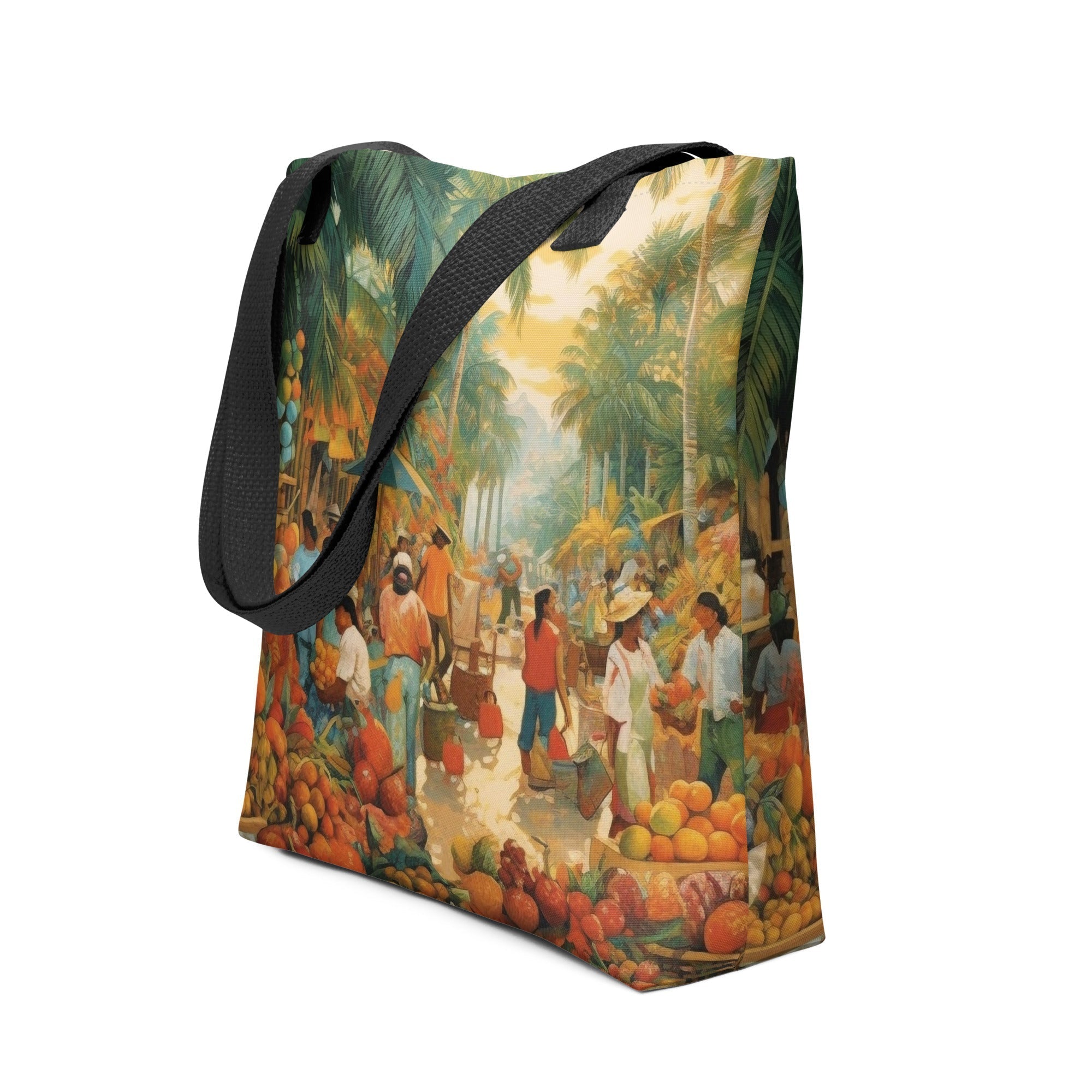 Bustling Street Market Tote Bag by Visual Verse - Image 1