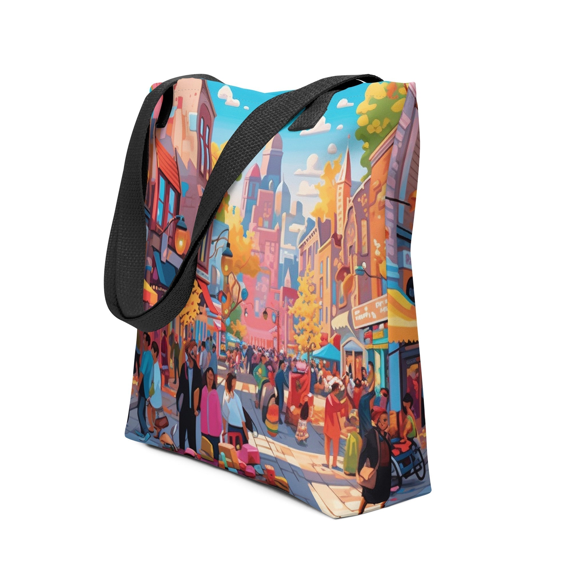 Busy Street Market Tote Bag by Visual Verse - Image 1
