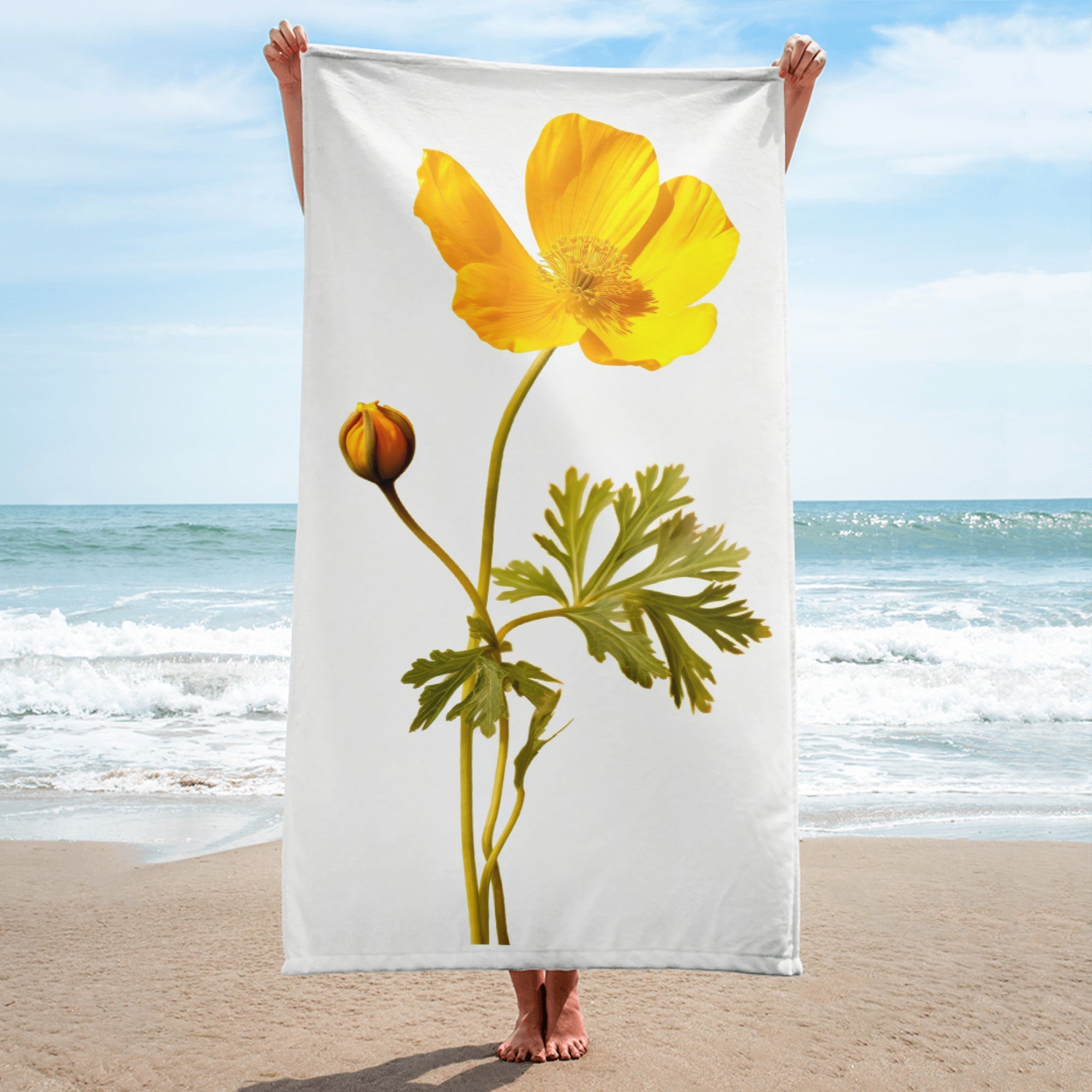Buttercup Flower Beach Towel by Visual Verse - Image 1