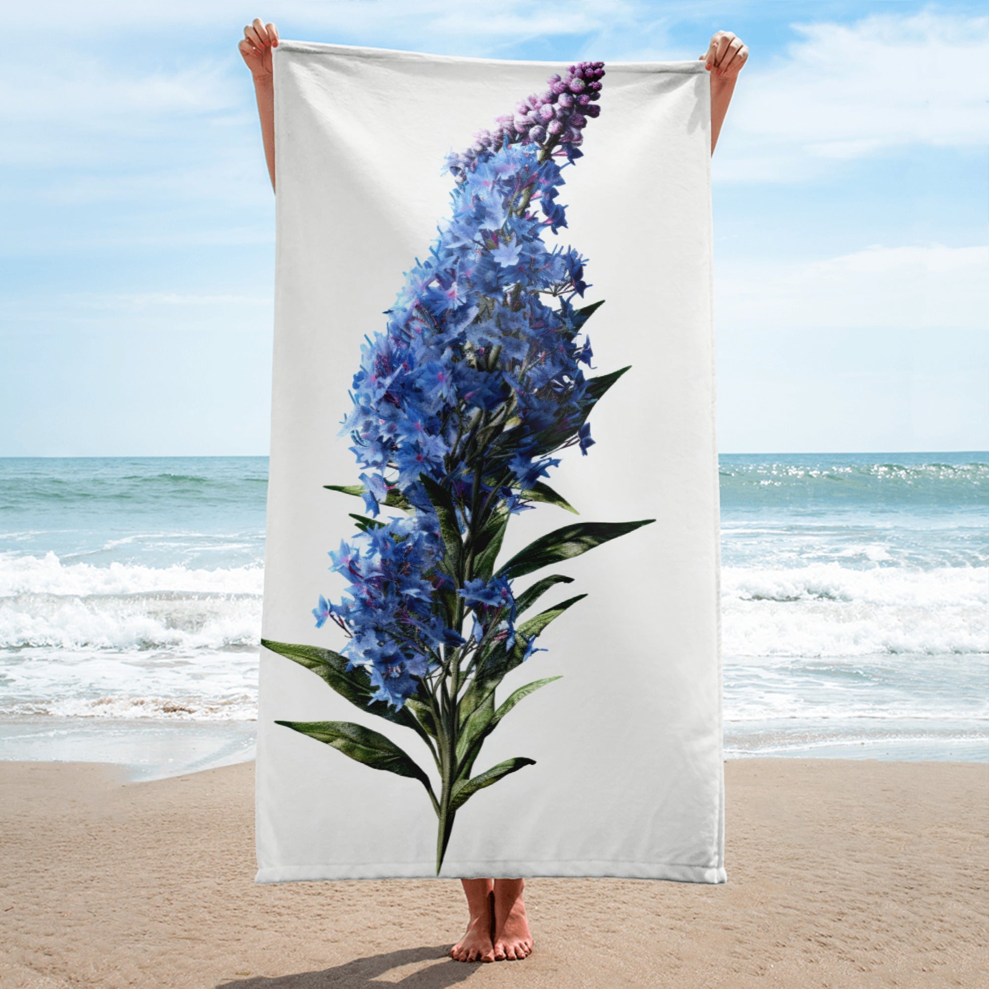 Butterfly Bush Blue Heaven Flower Beach Towel by Visual Verse - Image 1