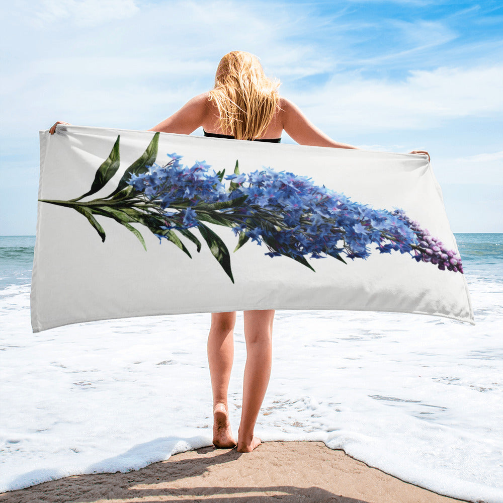 Butterfly Bush Blue Heaven Flower Beach Towel by Visual Verse - Image 2