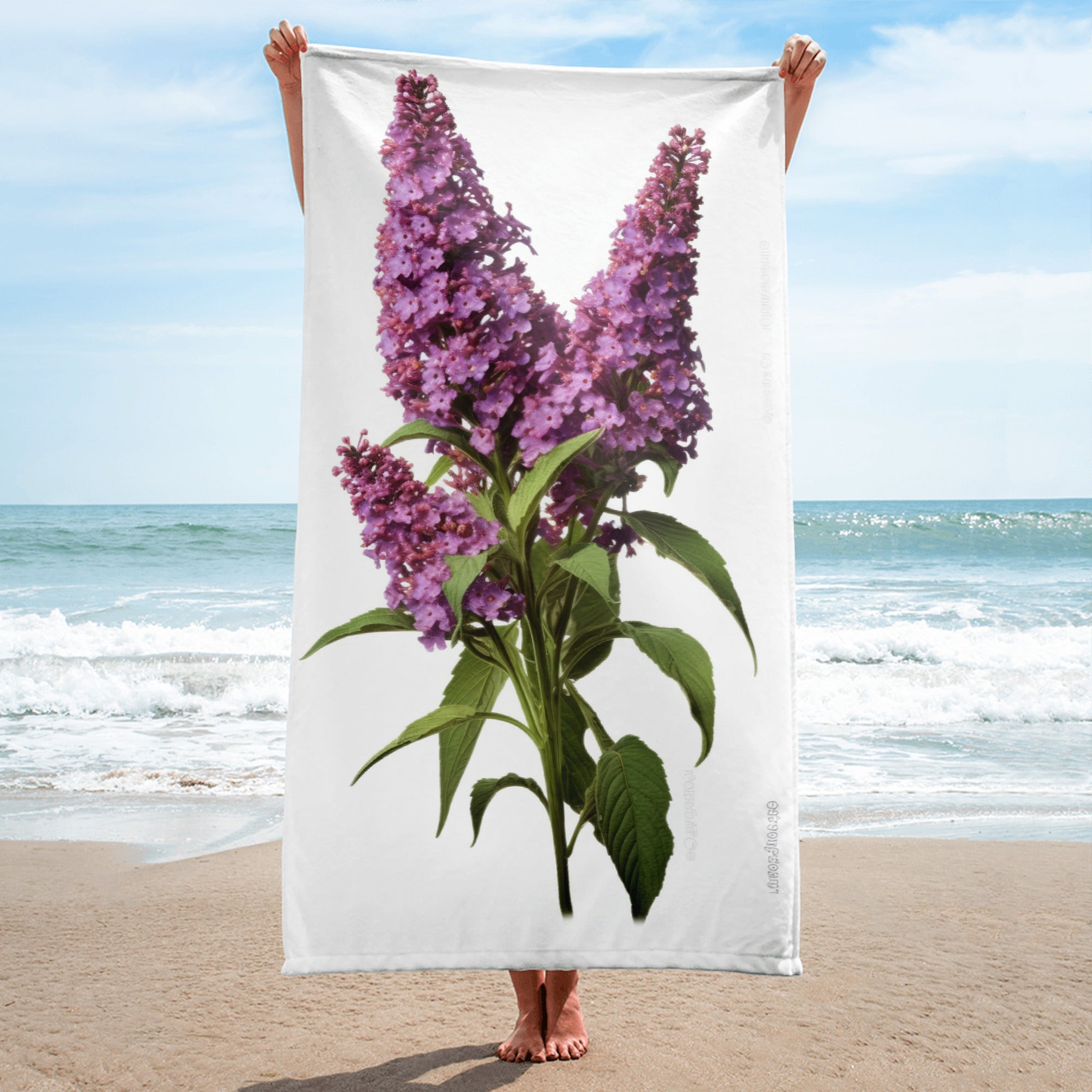 Butterfly Bush Flower Beach Towel by Visual Verse - Image 1