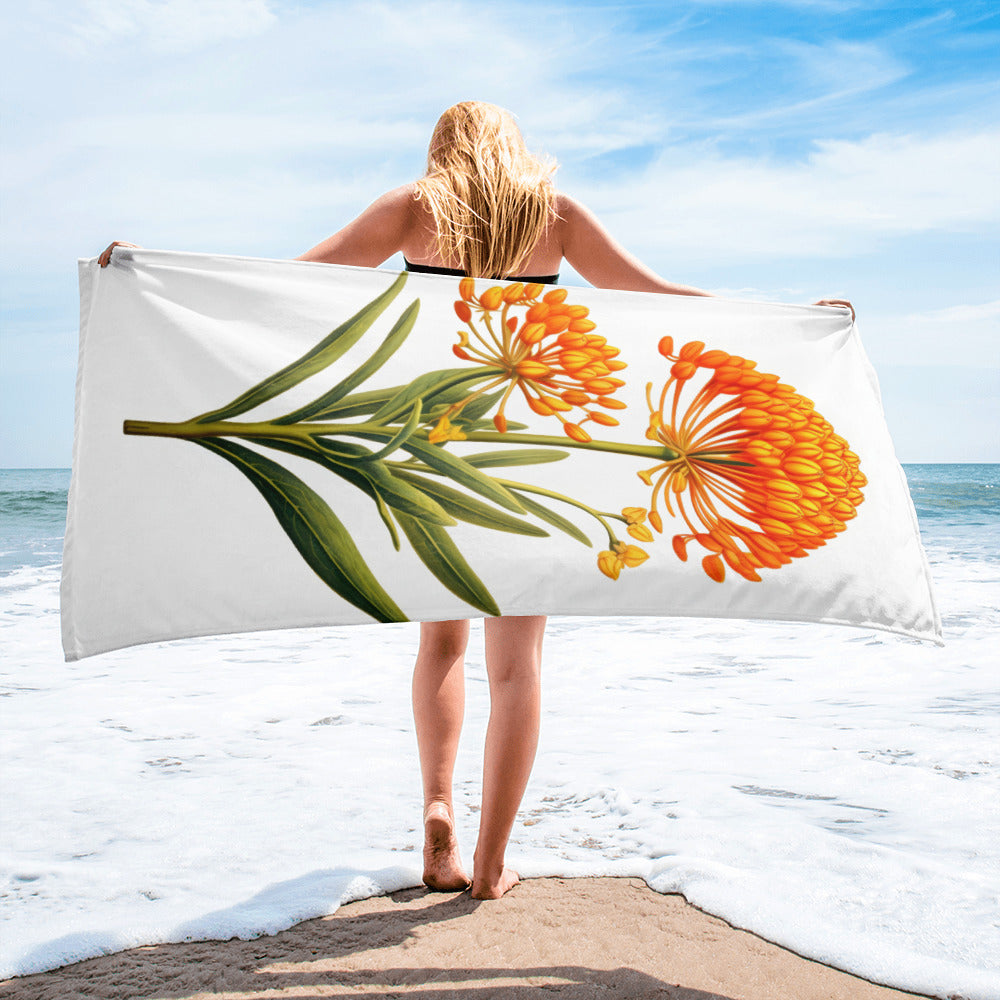 Butterfly Weed Flower Beach Towel by Visual Verse - Image 2