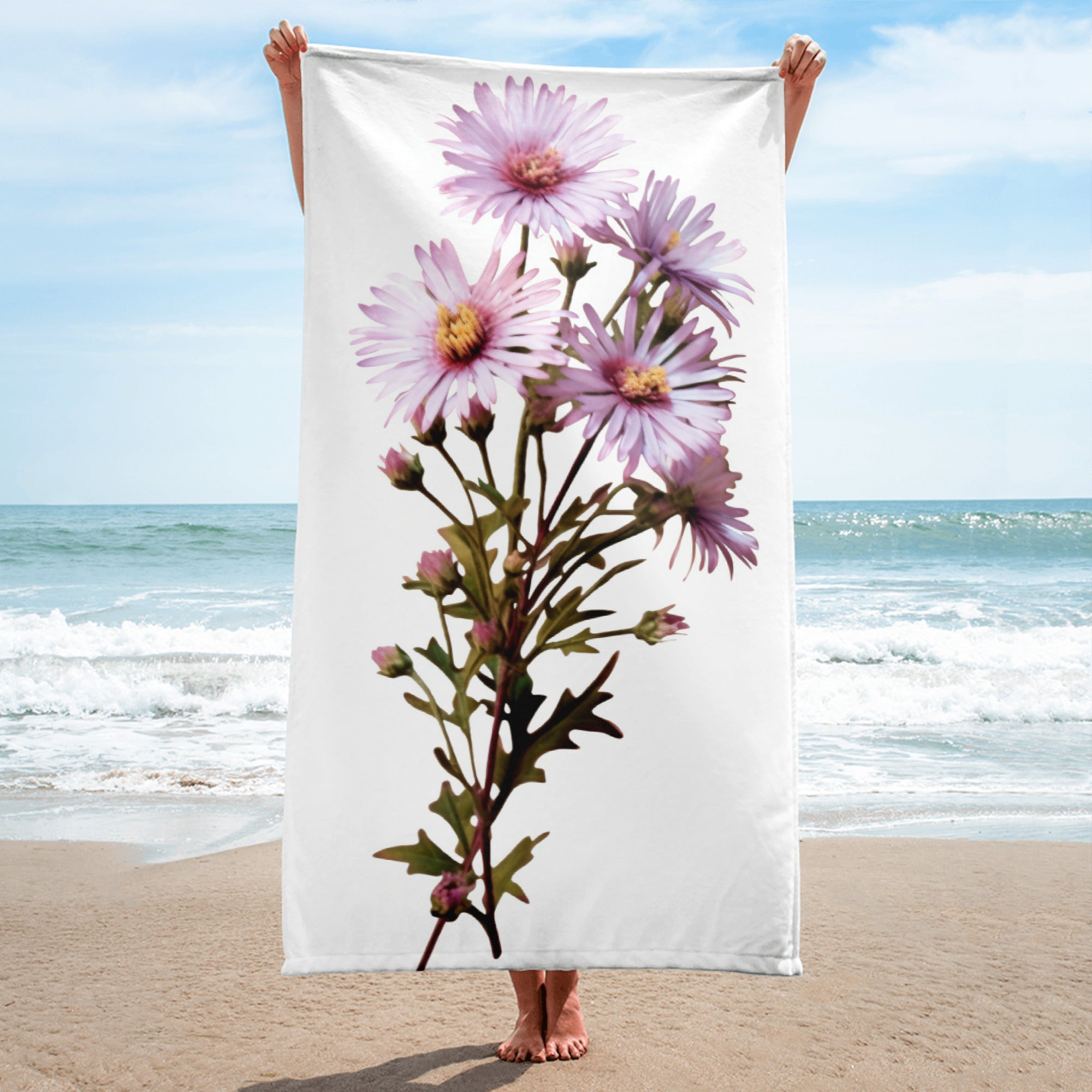 Calico Aster Flower Beach Towel by Visual Verse - Image 1