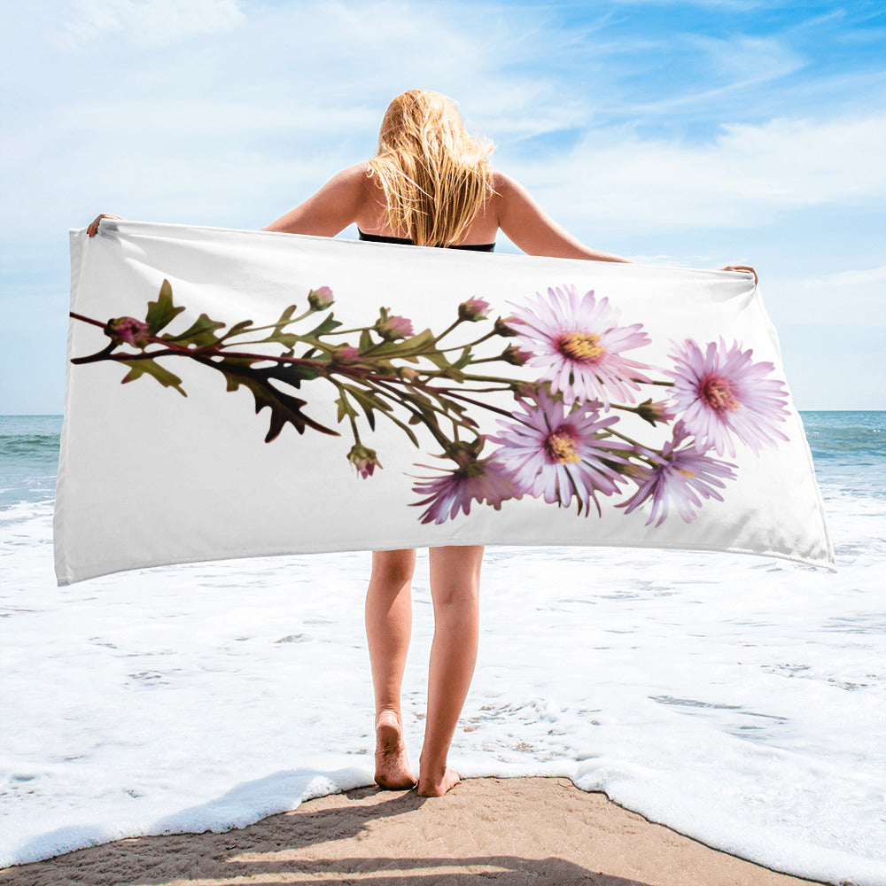 Calico Aster Flower Beach Towel by Visual Verse - Image 2